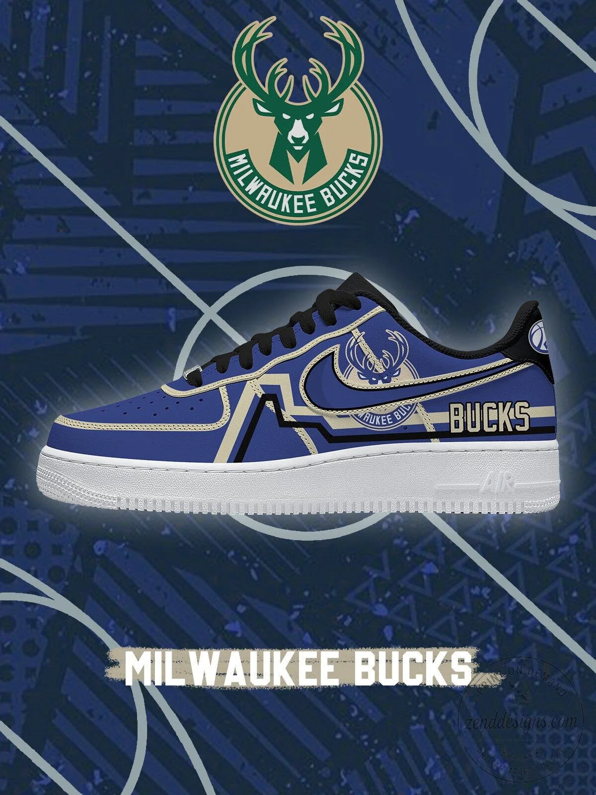 Milwaukee Bucks Basketball Team Logo Custom Designed Athletic Sneakers
