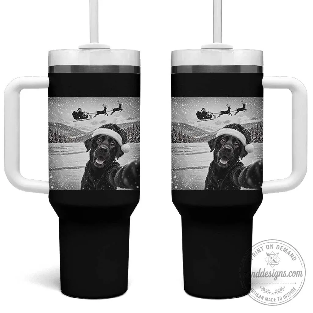 Funny Christmas Black Labrador Dog Selfie With Santa Tumbler With Handle