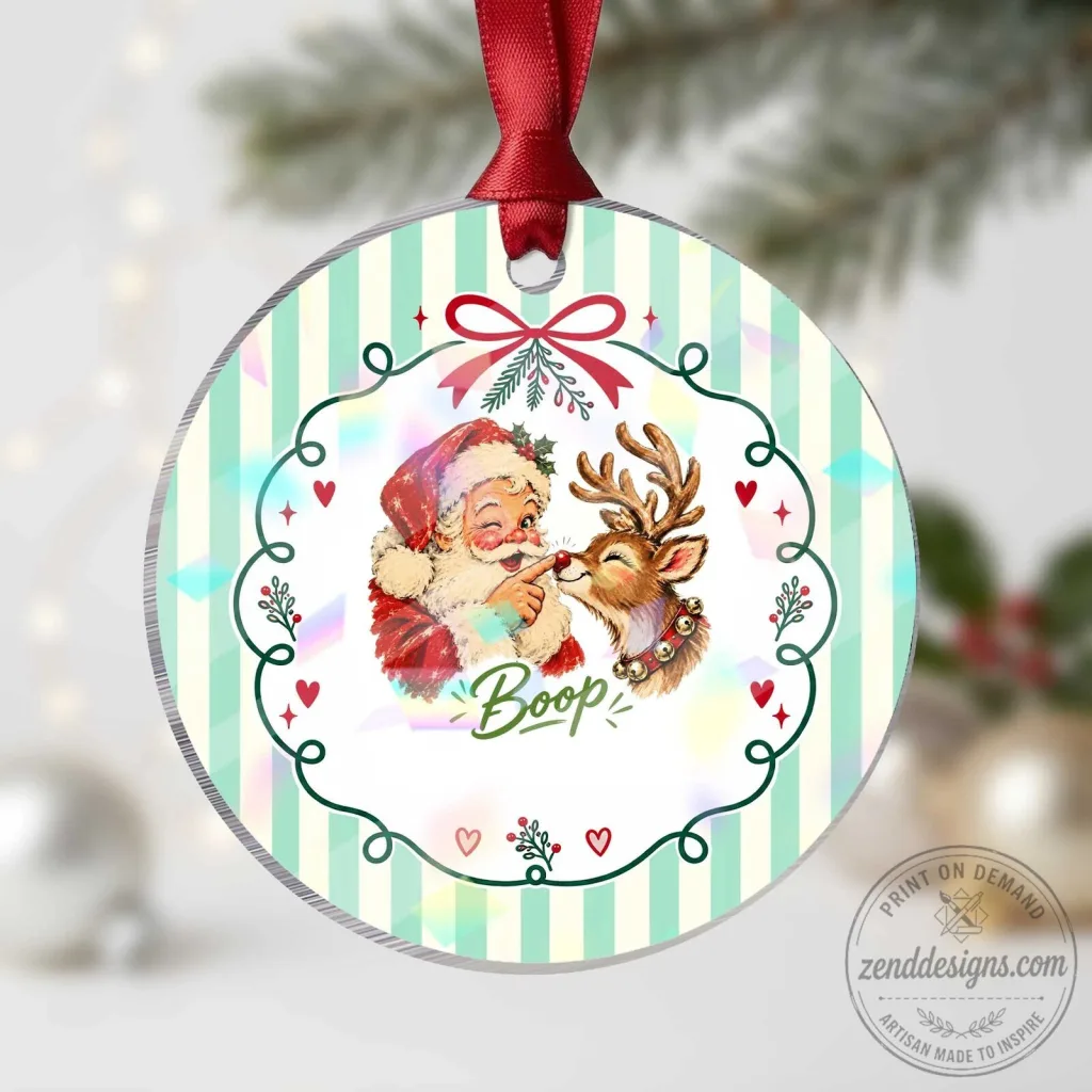 Retro Santa Claus Boop Reindeer Nose Funny Nostalgic Christmas Tree Ornament Retro Santa Claus Boop Reindeer Nose Funny Nostalgic Christmas Tree Ornament