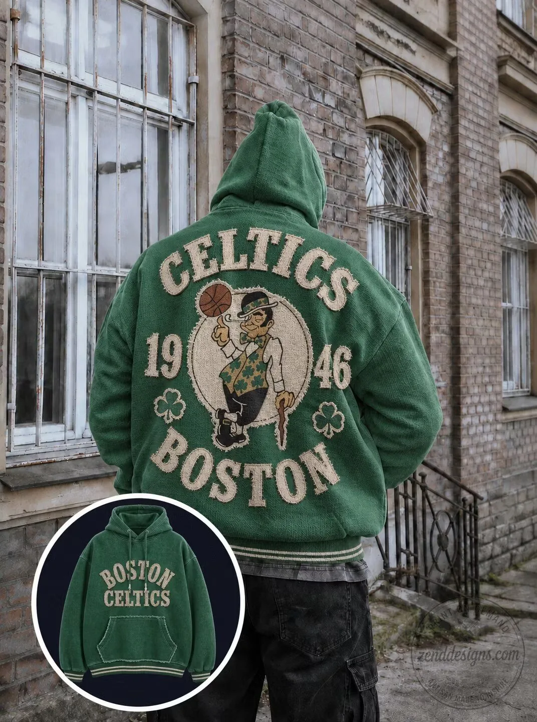 Boston Celtics Vintage Basketball Inspired Lucky The Leprechaun Hoodie