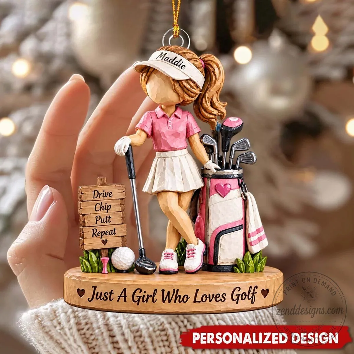 Personalized Girl Golfer Christmas Tree Ornament