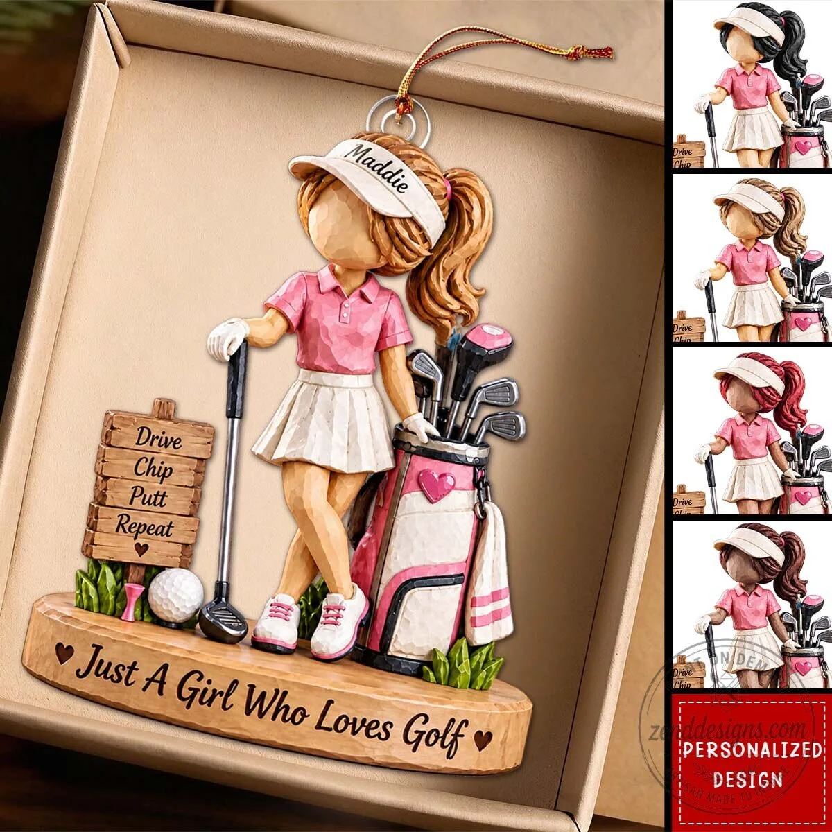 Personalized Girl Golfer Christmas Tree Ornament 3 Personalized Girl Golfer Christmas Tree Ornament