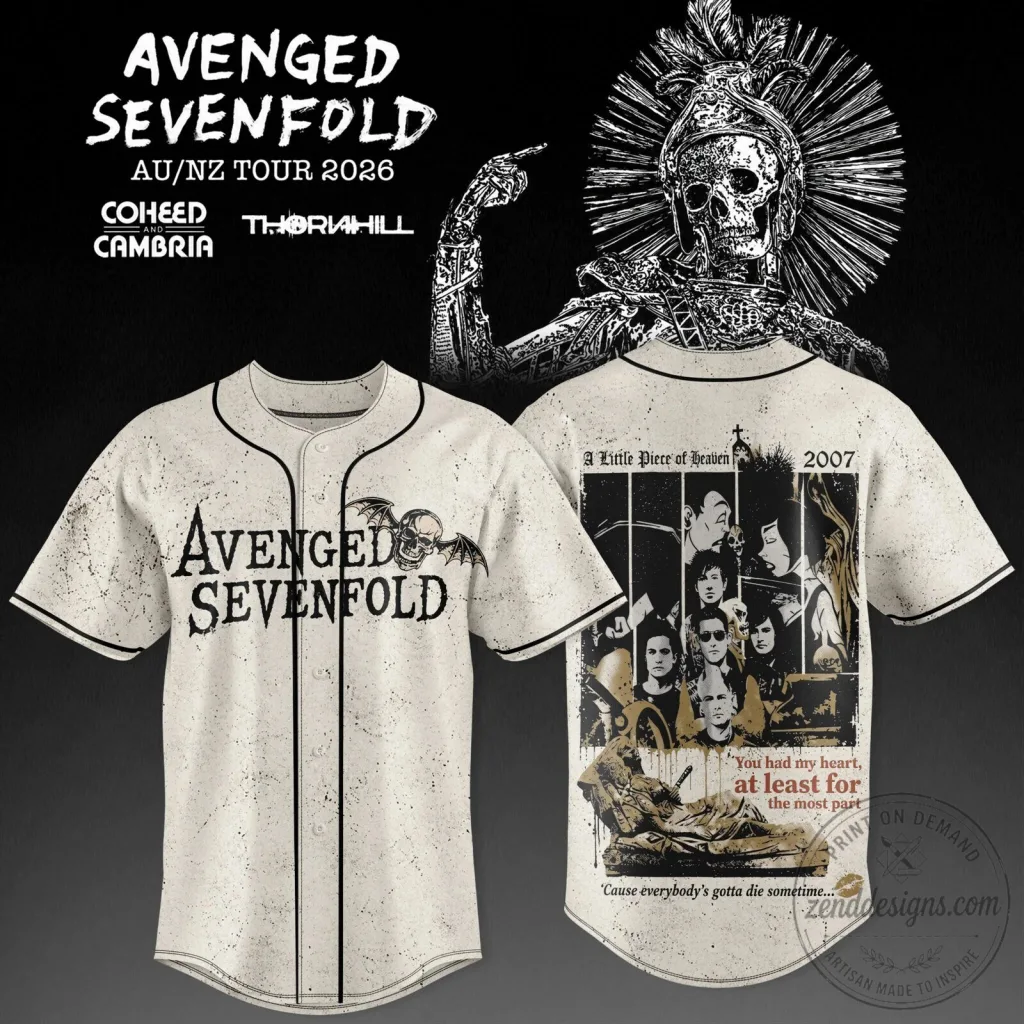 Avenged Sevenfold 2026 Australia New Zealand Tour Baseball Jersey Avenged Sevenfold 2026 Australia New Zealand Tour Baseball Jersey