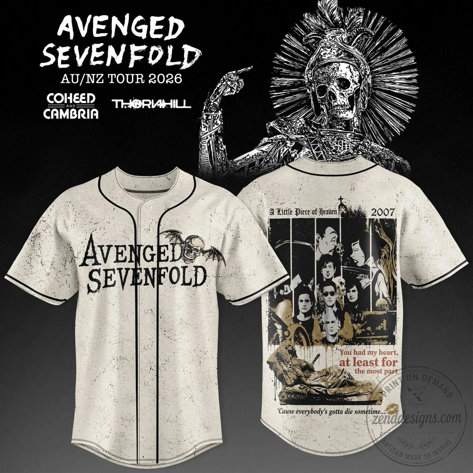 Avenged Sevenfold 2026 Australia New Zealand Tour Baseball Jersey
