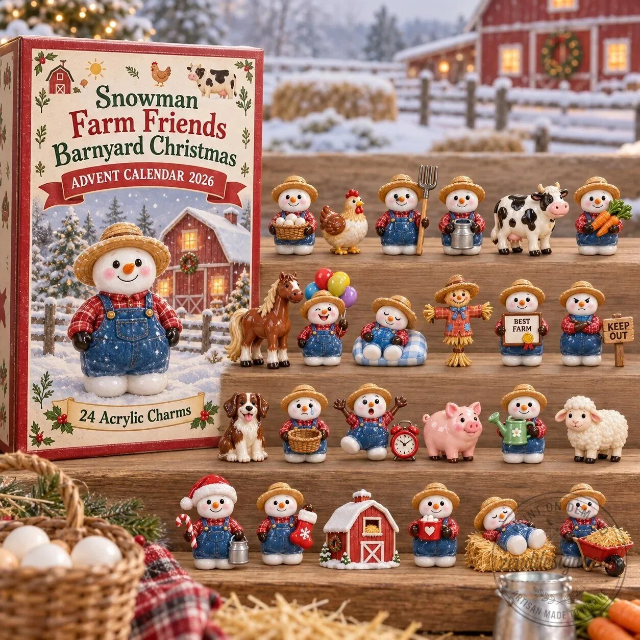 Snowman Farm Friends Barnyard Christmas Advent Calendar 2026 with 24 Acrylic Charms 2D