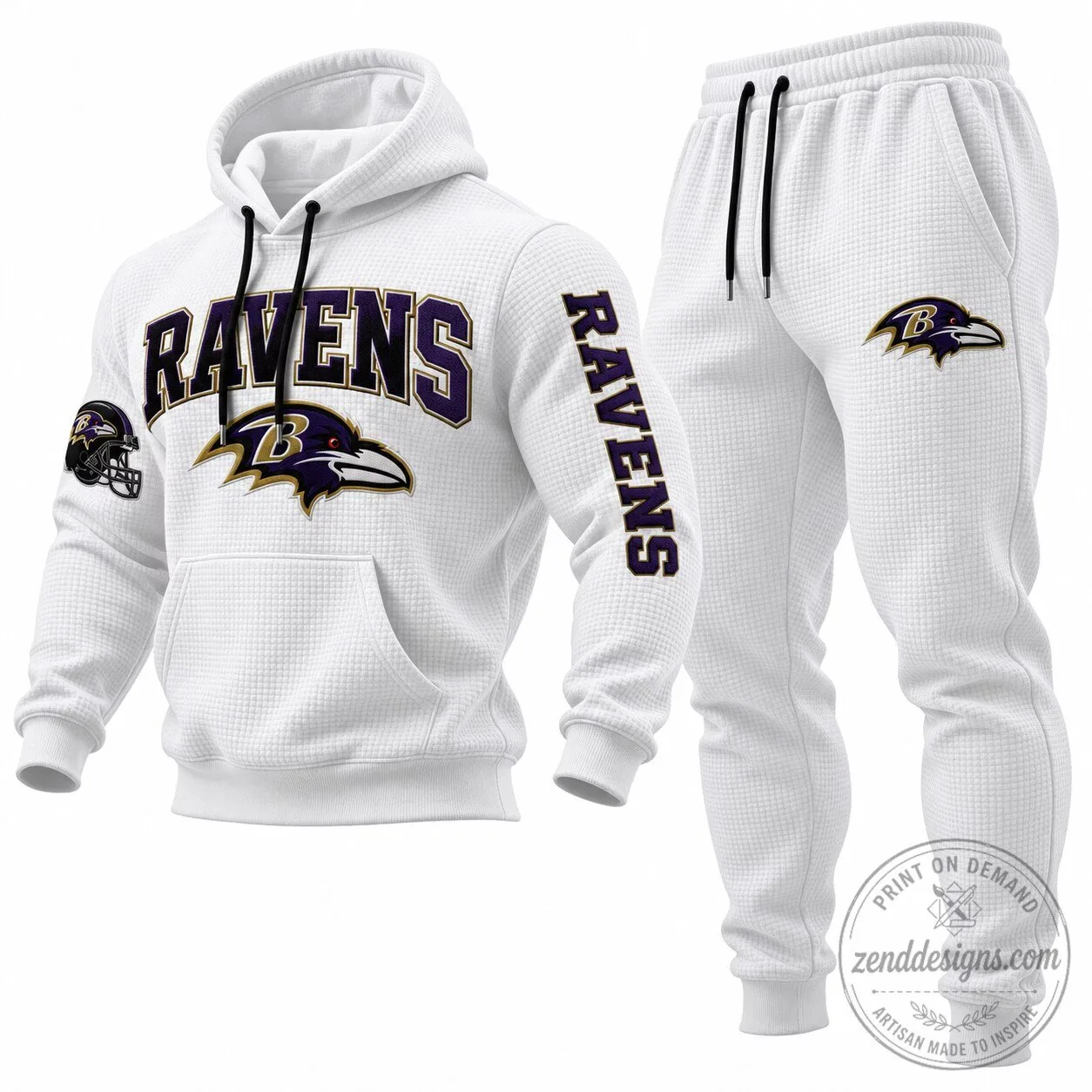 Baltimore Ravens Football Team Logo White Waffle Knit Hoodie