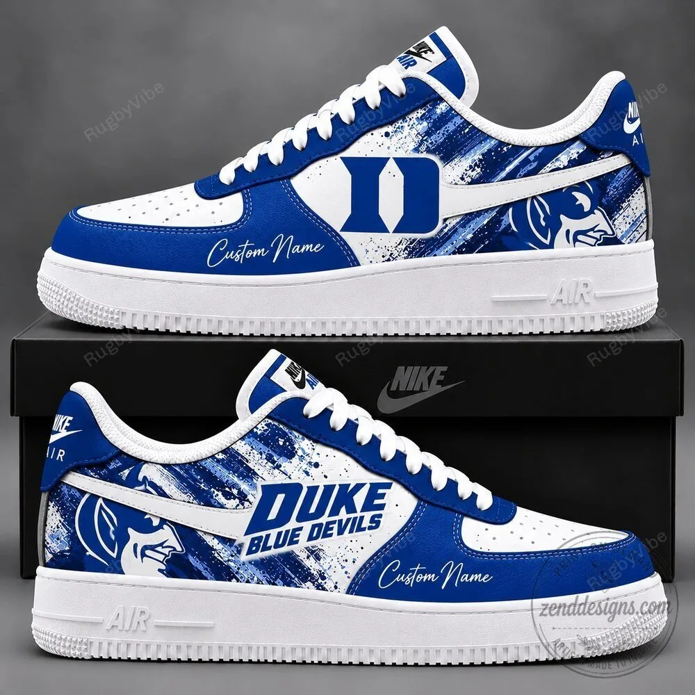 Duke Blue Devils Custom Name White and Blue Sneakers