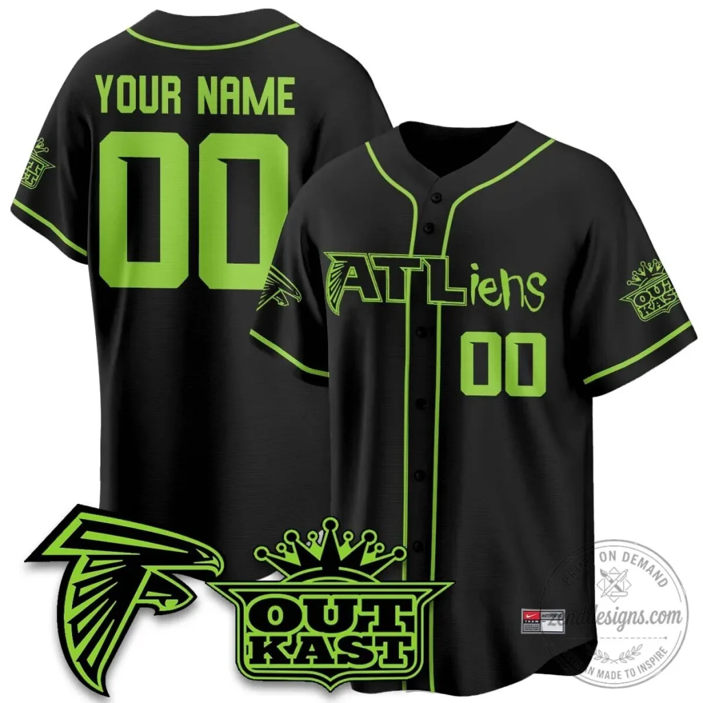 Atlanta Falcons Outkast ATLiens Baseball Jersey Custom Name Number Black Atlanta Falcons Outkast ATLiens Baseball Jersey Custom Name Number Black