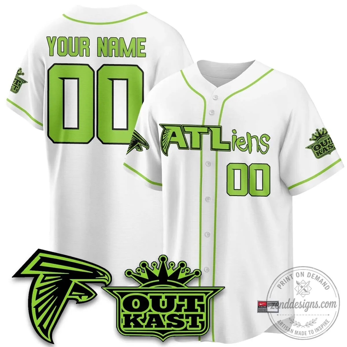 Atlanta Falcons Outkast ATLiens Baseball Jersey Custom Name Number Black 5 Atlanta Falcons Outkast ATLiens Baseball Jersey Custom Name Number Black