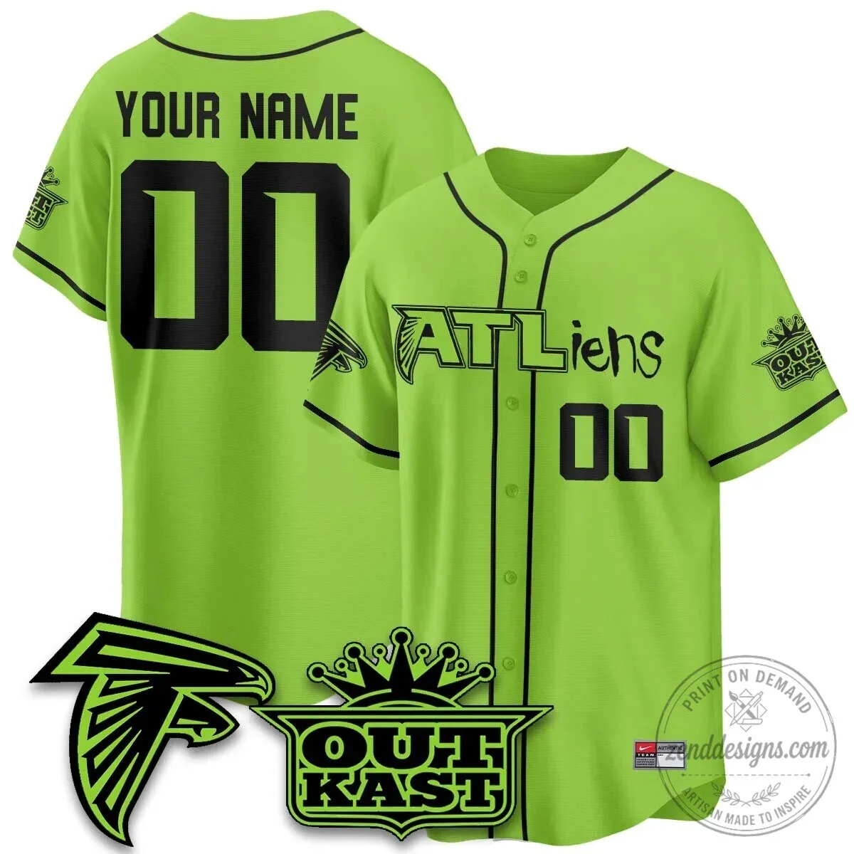 Atlanta Falcons Outkast ATLiens Baseball Jersey Custom Name Number Black 6 Atlanta Falcons Outkast ATLiens Baseball Jersey Custom Name Number Black