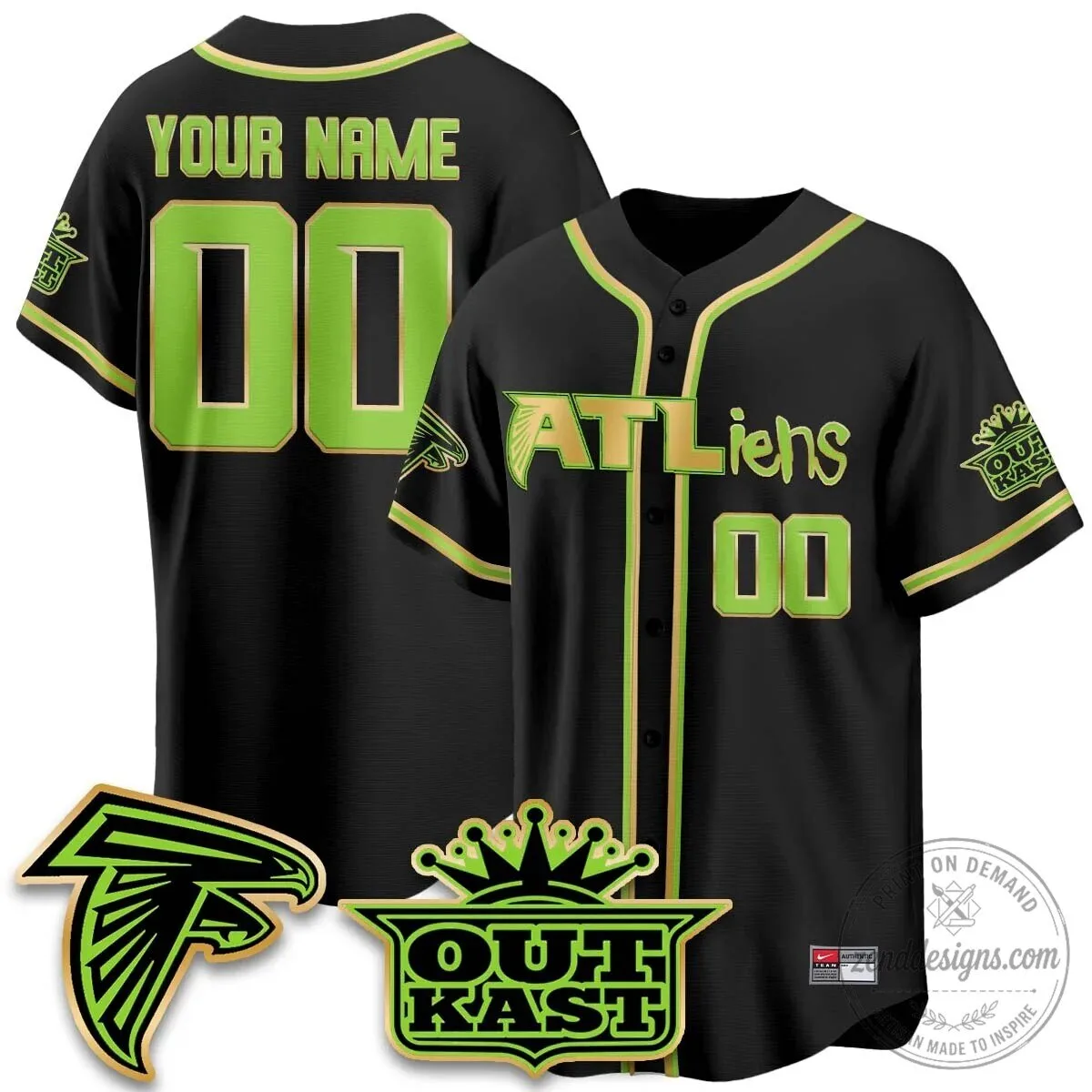 Atlanta Falcons Outkast ATLiens Baseball Jersey Custom Name Number Black 7 Atlanta Falcons Outkast ATLiens Baseball Jersey Custom Name Number Black