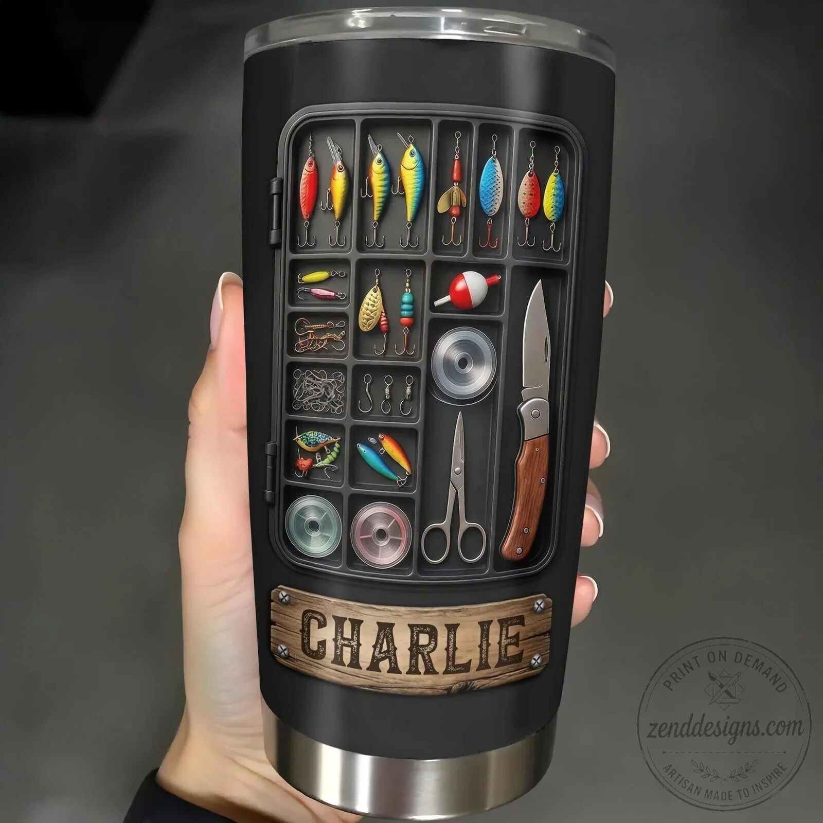 Personalized Fishing Tackle Box Design Tumbler for Anglers and Fishermen