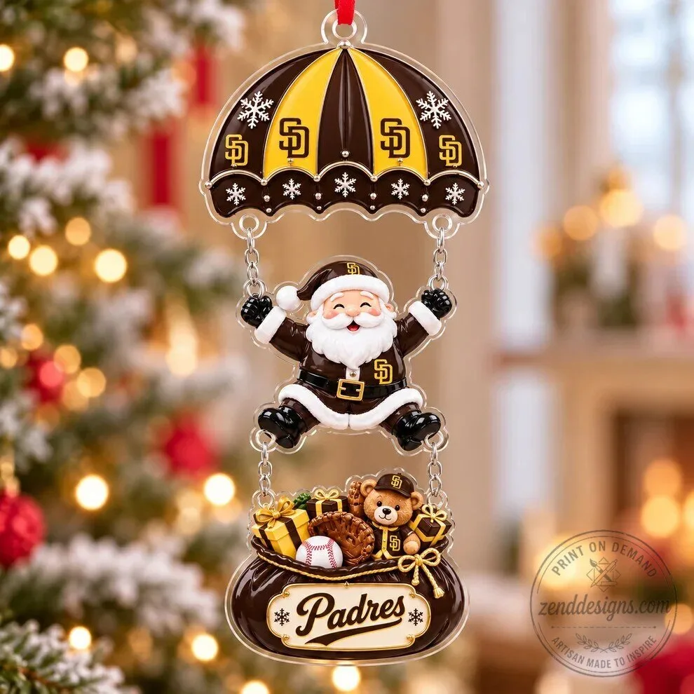 San Diego Padres Santa Claus Parachute Christmas Tree Ornament