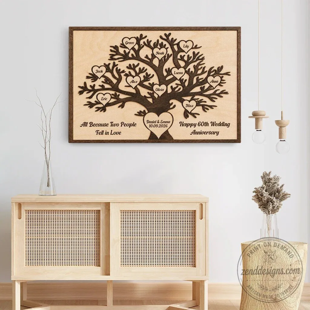 Personalized Family Tree Wooden Plaque with Names - Anniversary Gift for Couples 6 Personalized Family Tree Wooden Plaque with Names - Anniversary Gift for Couples