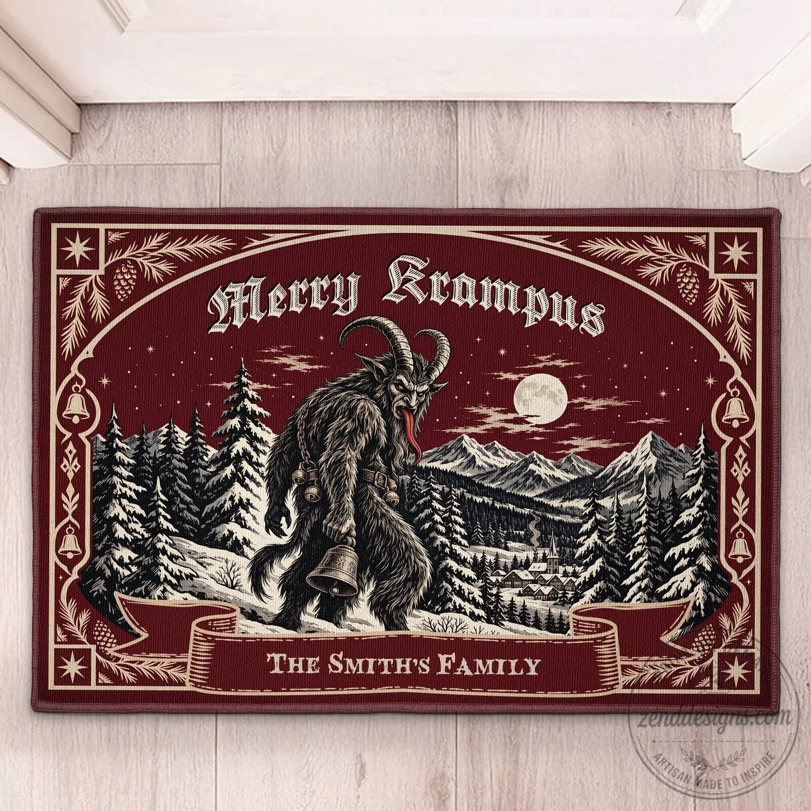Merry Krampus Personalized Doormat for The Smith's Family Christmas Decor