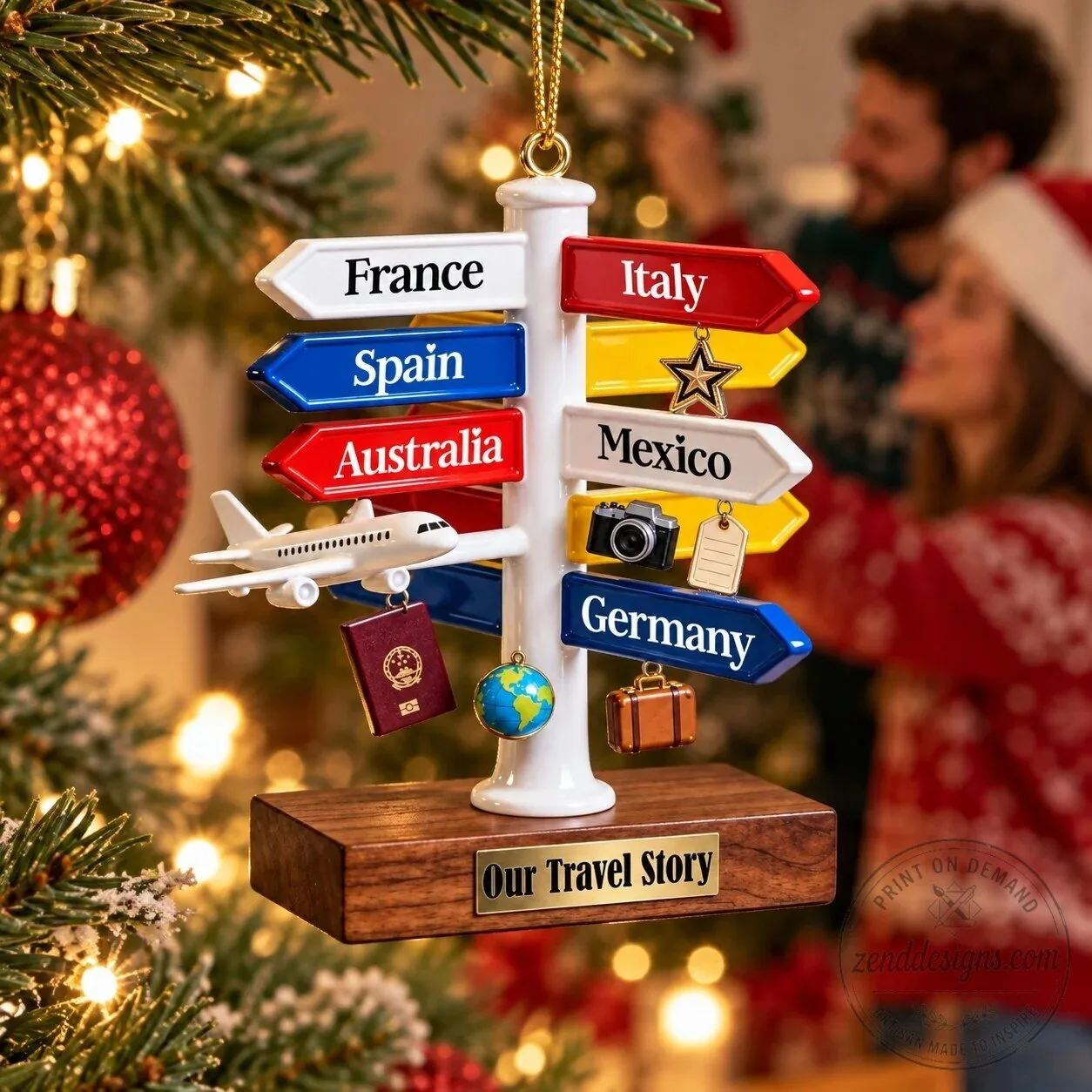 Personalized Travel Destination Signpost Christmas Tree Ornament 7 Personalized Travel Destination Signpost Christmas Tree Ornament