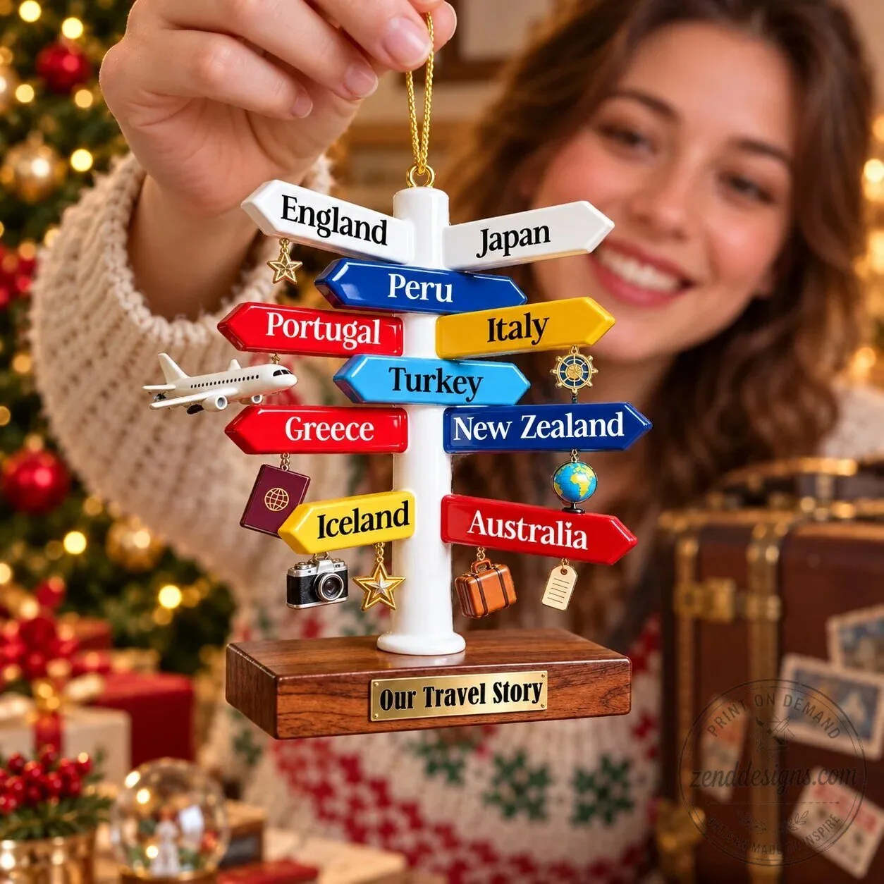 Personalized Travel Destination Signpost Christmas Tree Ornament 8 Personalized Travel Destination Signpost Christmas Tree Ornament