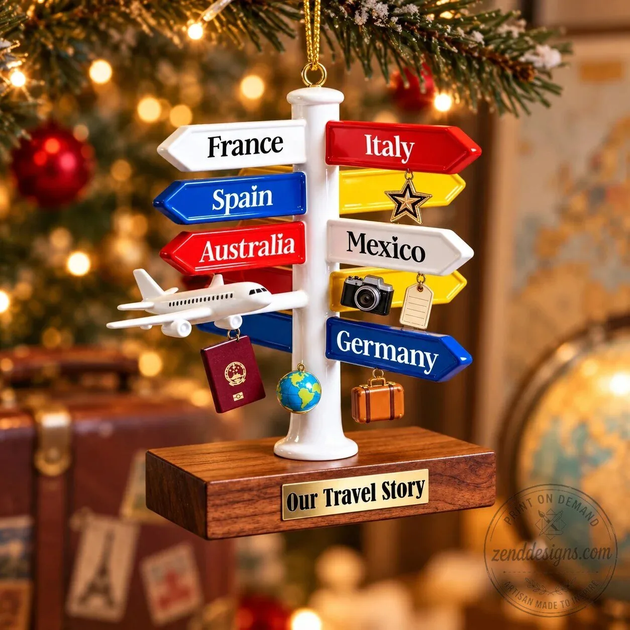 Personalized Travel Destination Signpost Christmas Tree Ornament 9 Personalized Travel Destination Signpost Christmas Tree Ornament