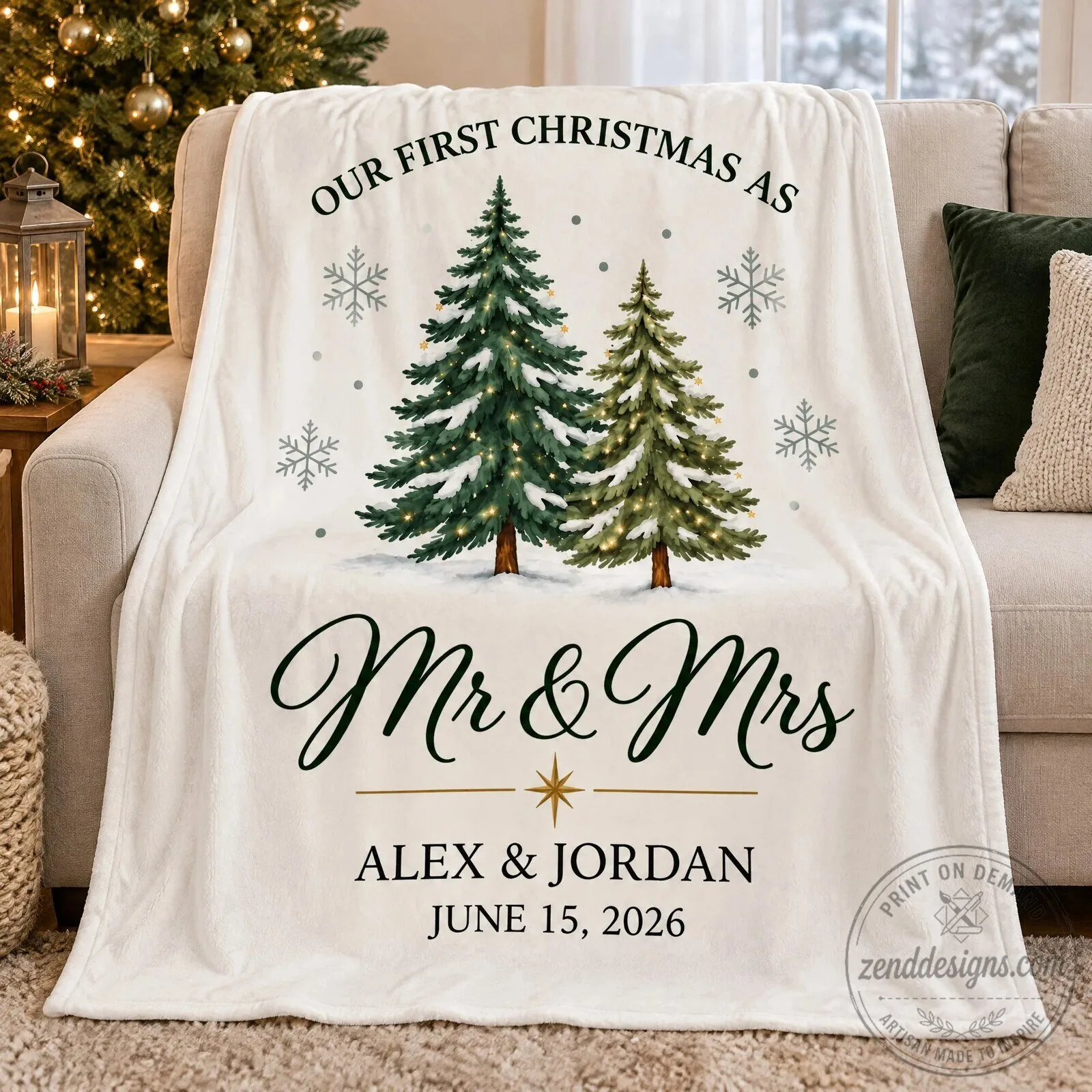 Our First Christmas As Mr & Mrs Personalized Couple Blanket