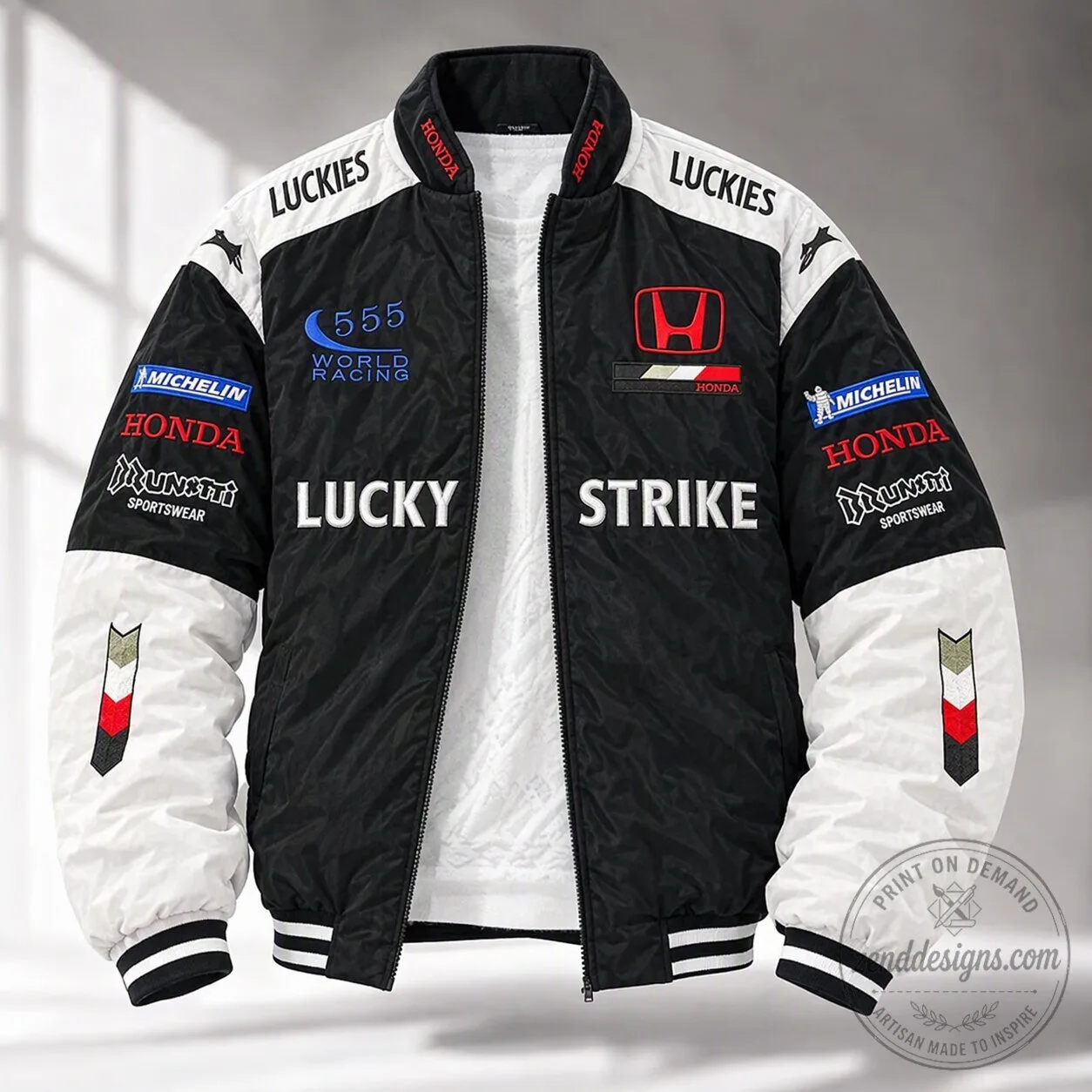 Honda Lucky Strike Racing Team Black and White Colorblock Padded Jacket