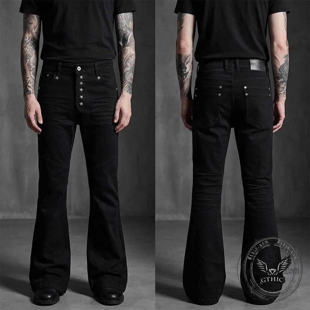 Black Bootcut Jeans with Star Button Fly and Studded Pockets