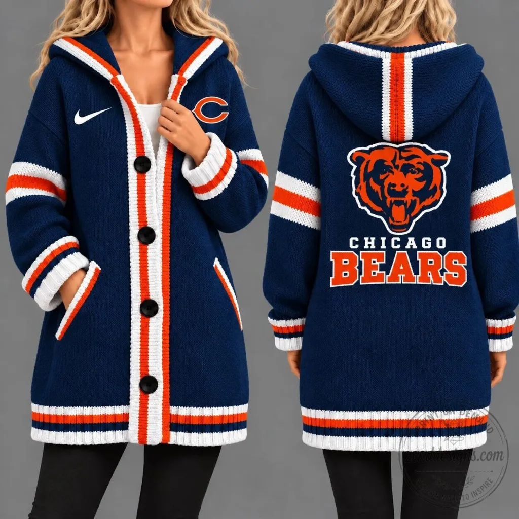 Chicago Bears NFL Football Team Knit Cardigan Hoodie for Women Chicago Bears NFL Football Team Knit Cardigan Hoodie for Women