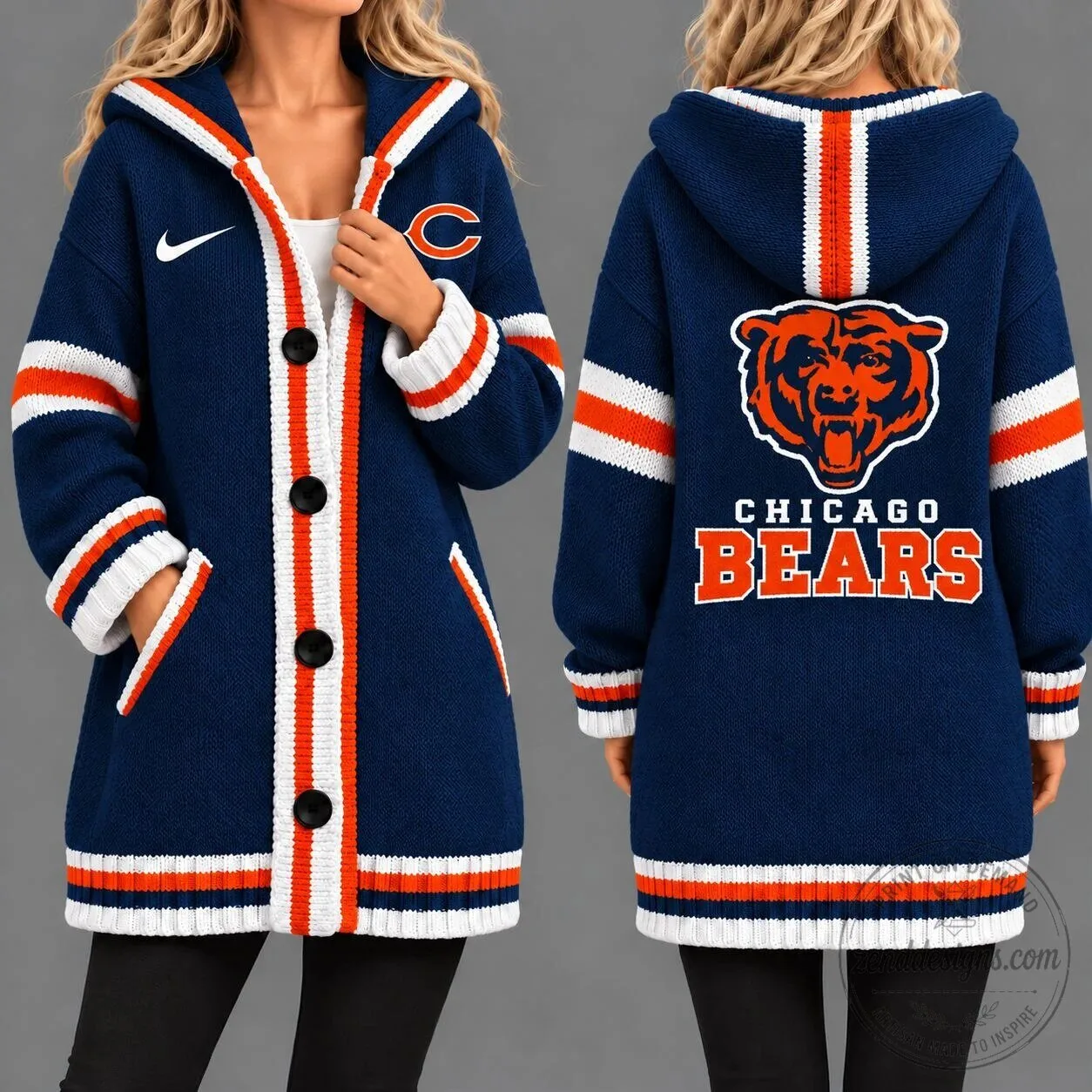 Chicago Bears NFL Football Team Knit Cardigan Hoodie for Women