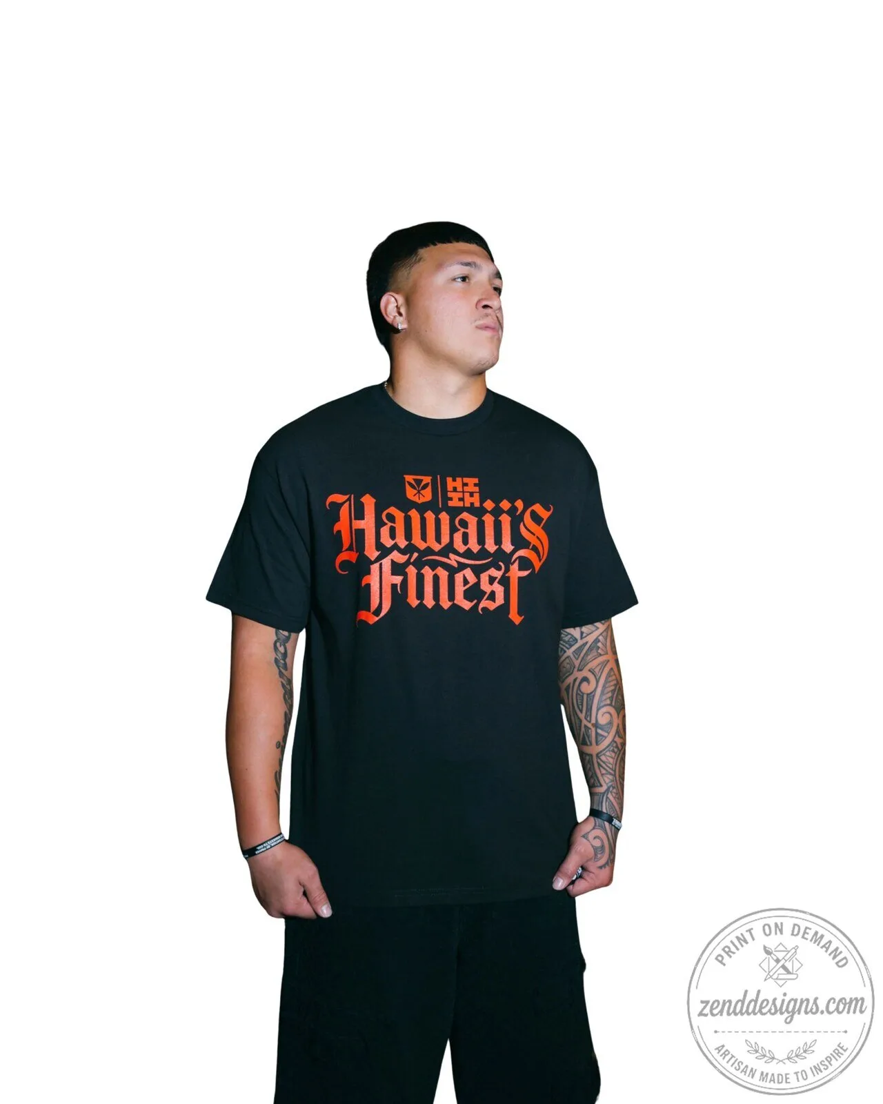Hawaii's Finest Old English Red Font Black Graphic T-Shirt