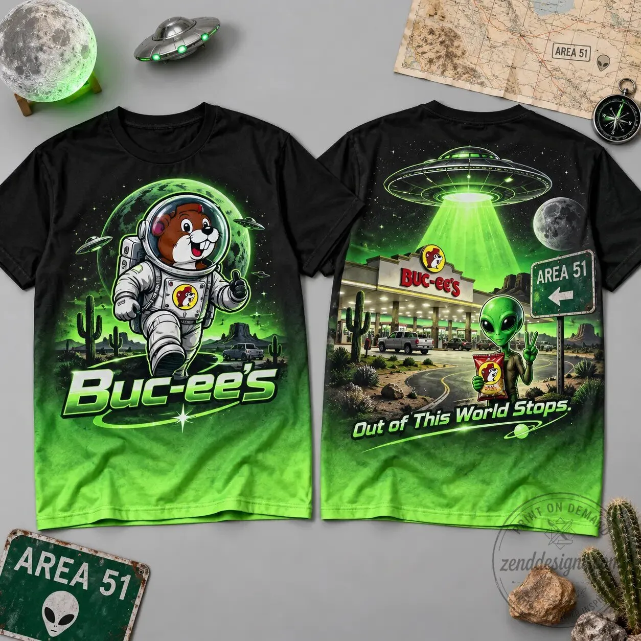 Buc-ee's Area 51 Astronaut Beaver Alien UFO Out of This World Stops T-Shirt