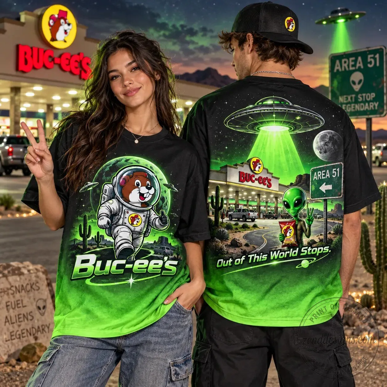 Buc-ee's Area 51 Astronaut Beaver Alien UFO Out of This World Stops T-Shirt 3 Buc-ee