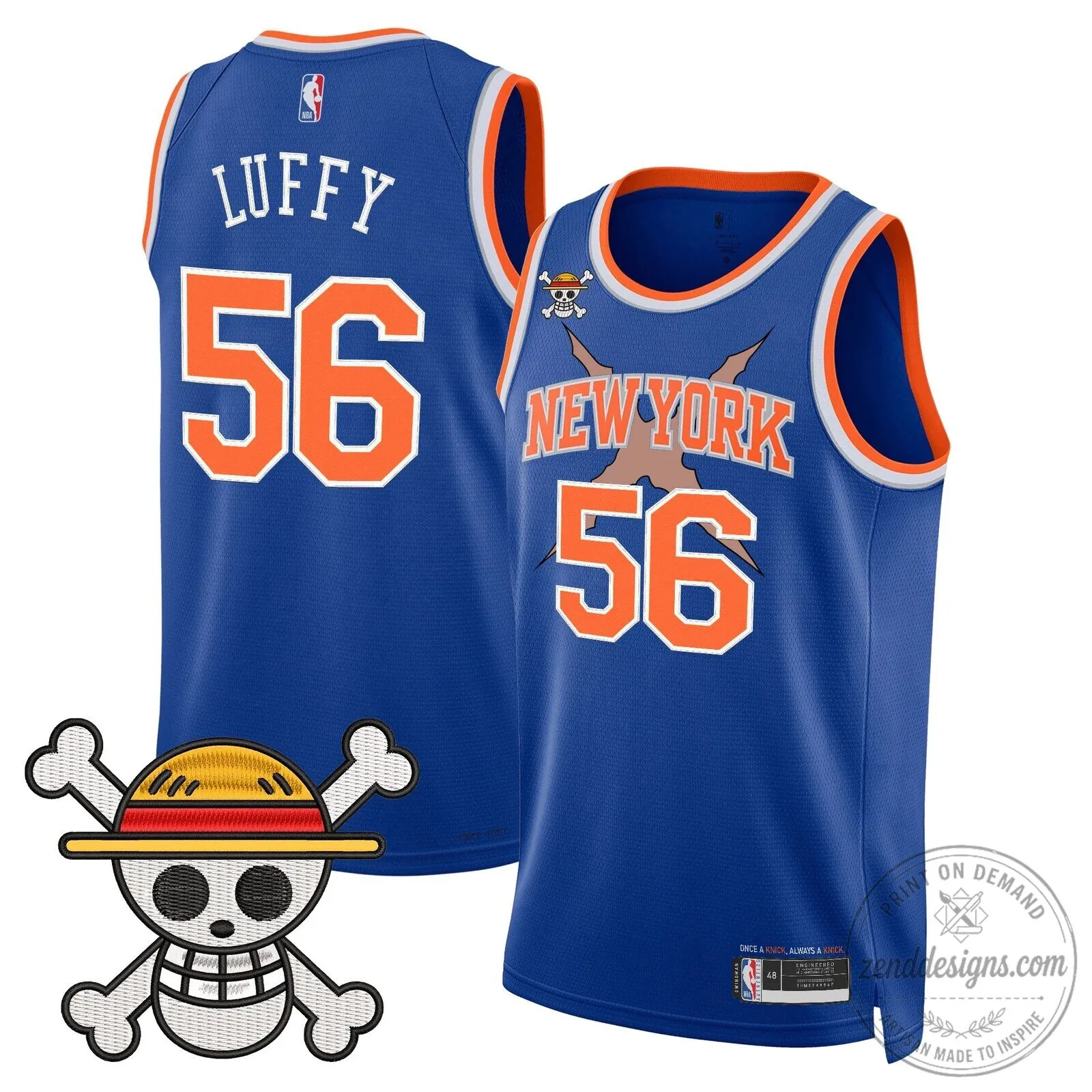 New York Knicks Monkey D. Luffy One Piece Basketball Jersey