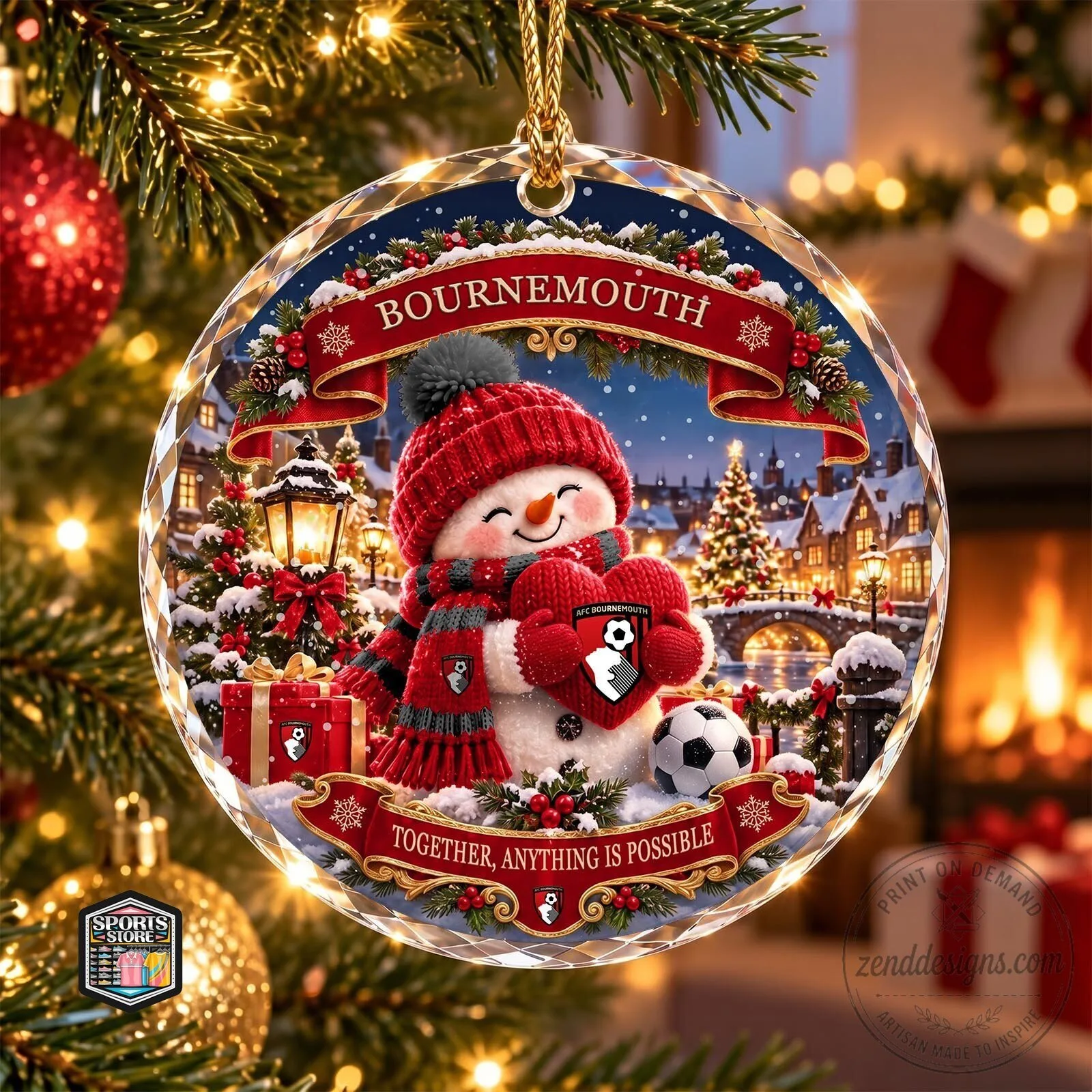 Bournemouth Football Club Snowman Christmas Holiday Ornament
