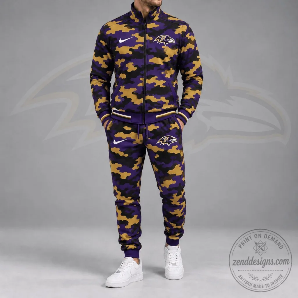 Baltimore Ravens Camouflage Pattern Full Zip Tracksuit Jacket Baltimore Ravens Camouflage Pattern Full Zip Tracksuit Jacket