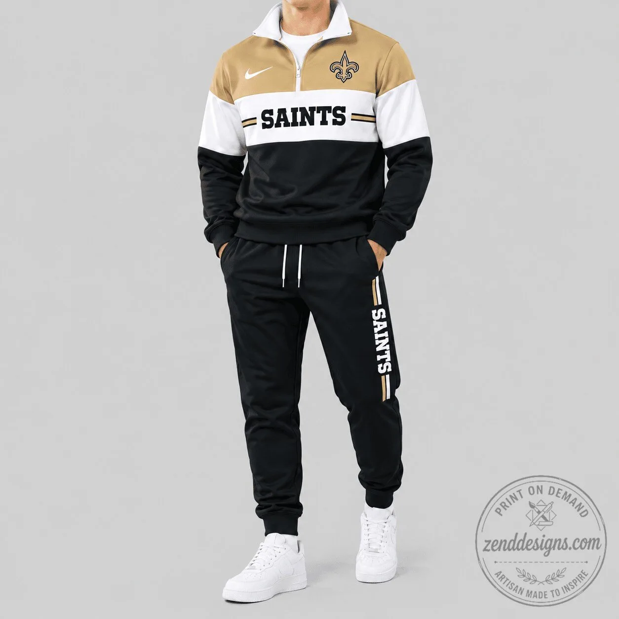 New Orleans Saints NFL Chest Stripe Quarter-Zip Pullover Sweatshirt