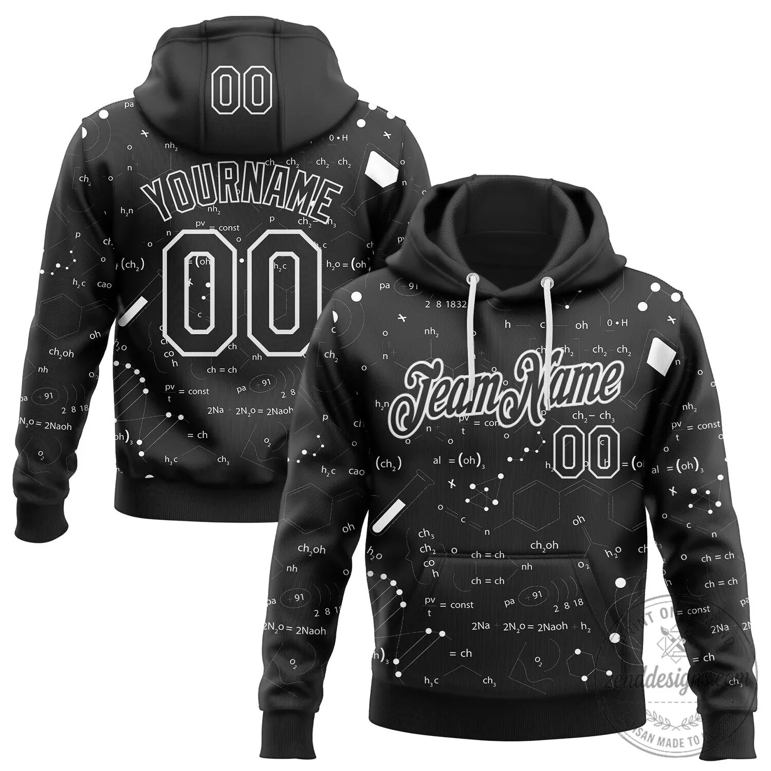 Science Chemical Formula Black White Custom Name Number Hoodie