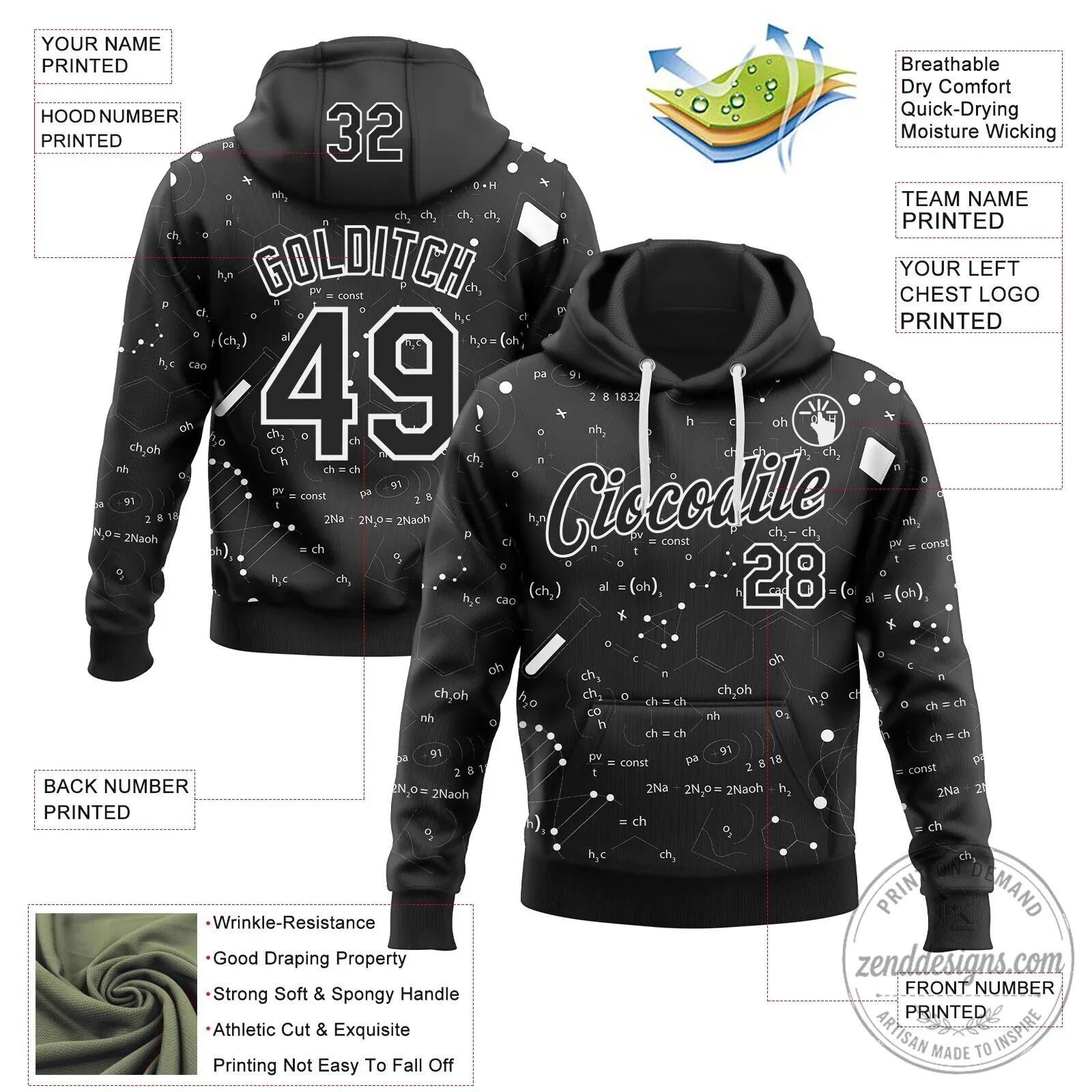 Science Chemical Formula Black White Custom Name Number Hoodie 9 Science Chemical Formula Black White Custom Name Number Hoodie