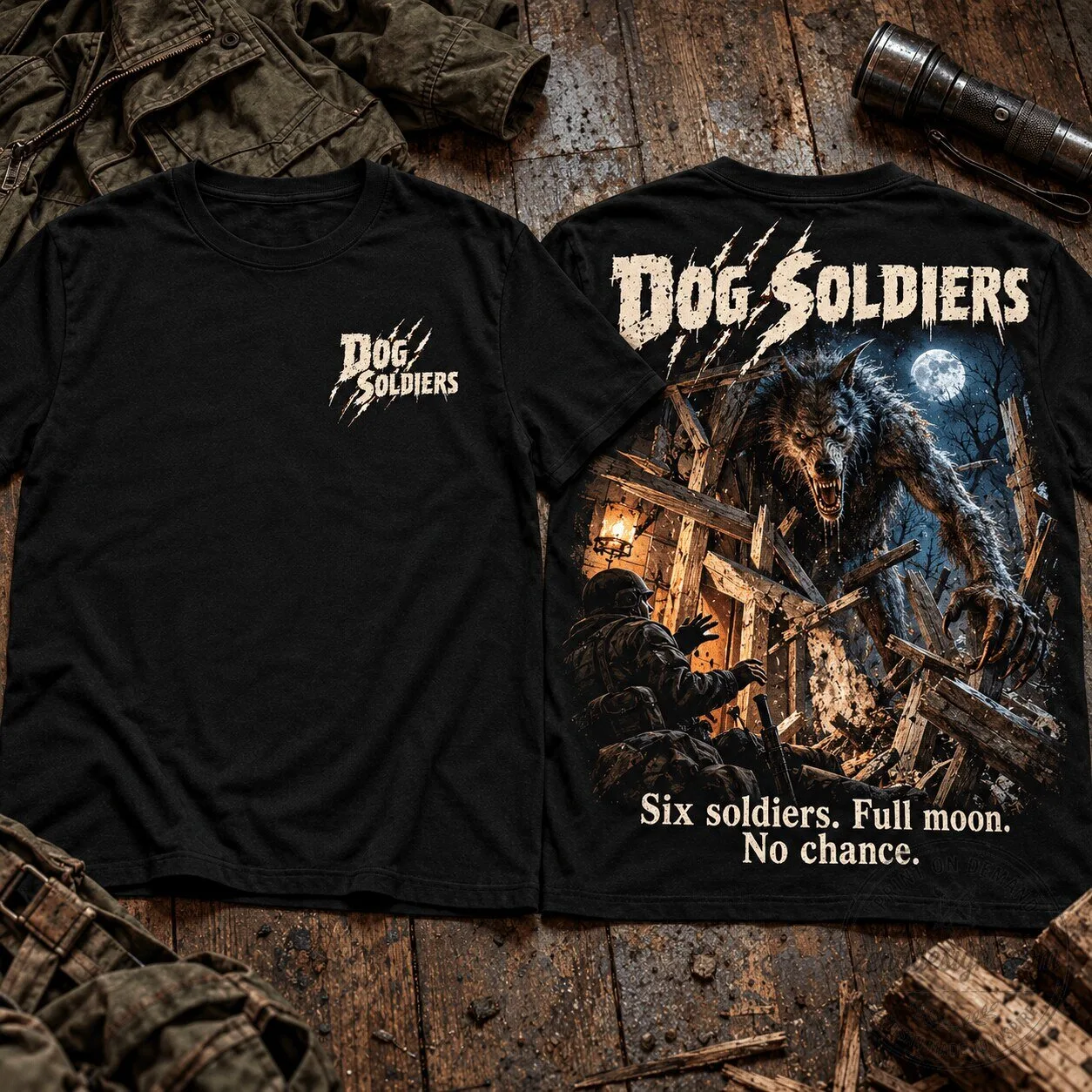 Dog Soldiers Werewolf Full Moon Horror Movie Black Graphic T-Shirt