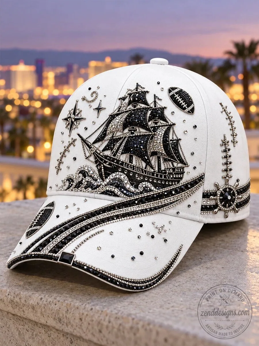 Embroidered Pirate Ship Nautical Design Rhinestone Baseball Cap Hat 1 Embroidered Pirate Ship Nautical Design Rhinestone Baseball Cap Hat