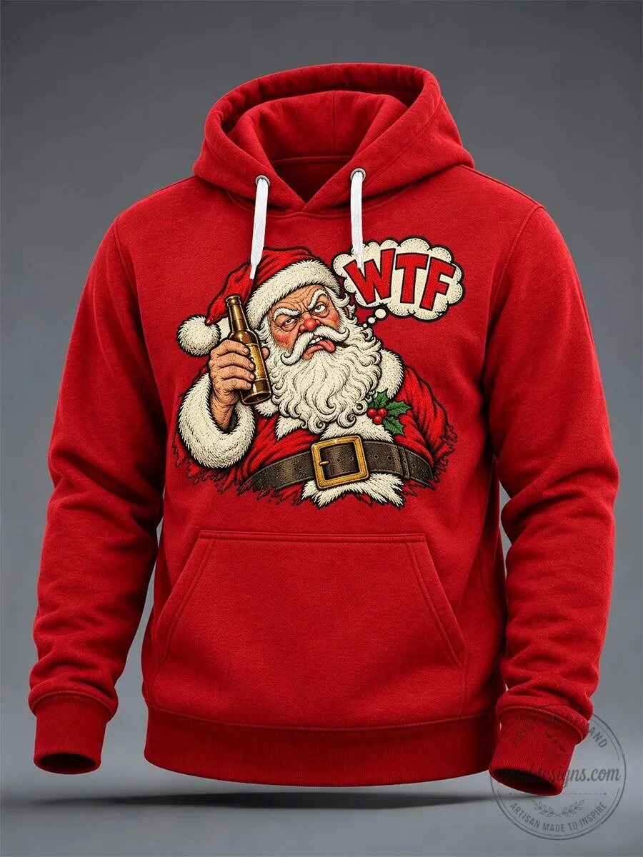 Funny Santa Claus WTF Christmas Holiday Red Pullover Hoodie with Pockets