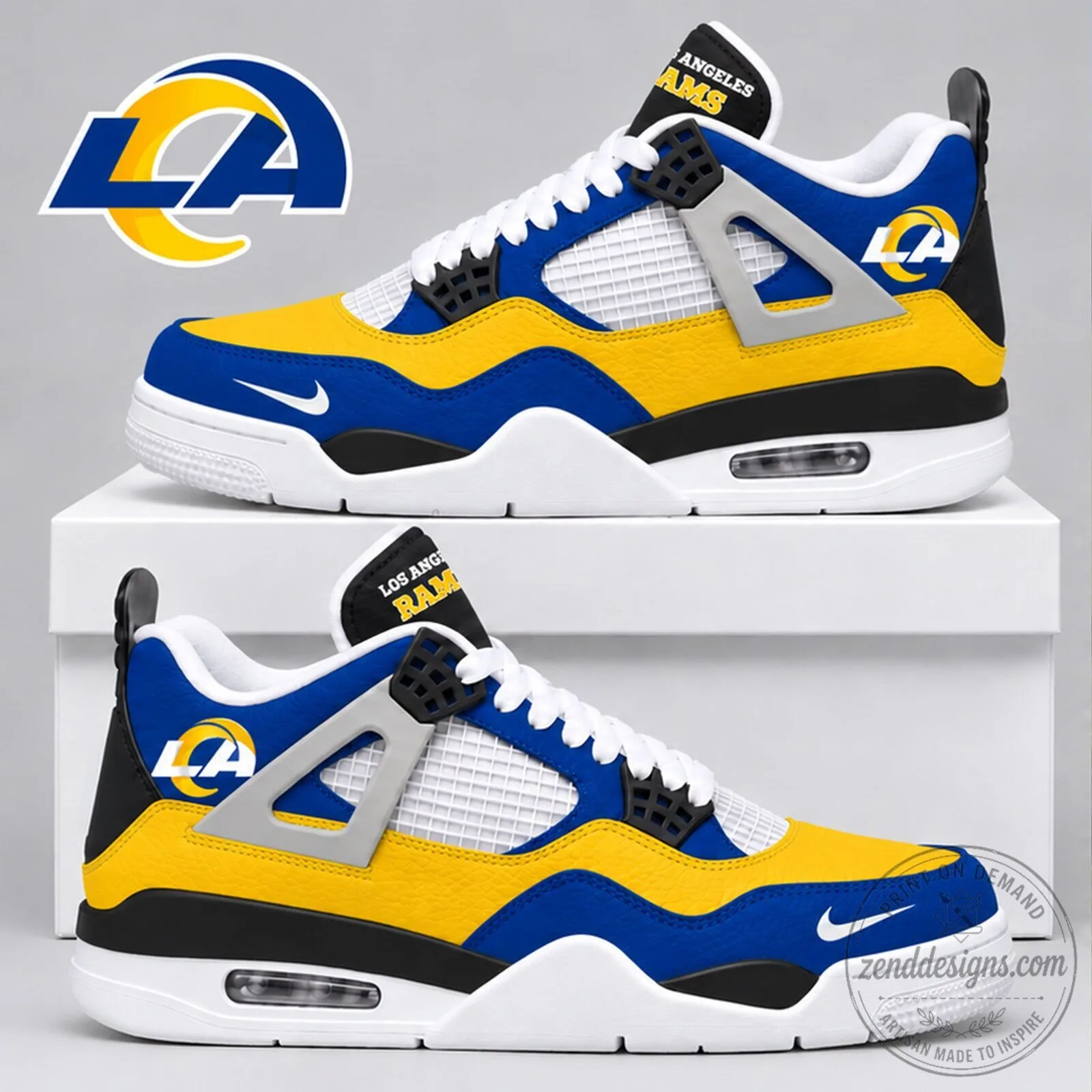 Los Angeles Rams NFL Team Colors Air Jordan 4 Style Sneakers Shoes