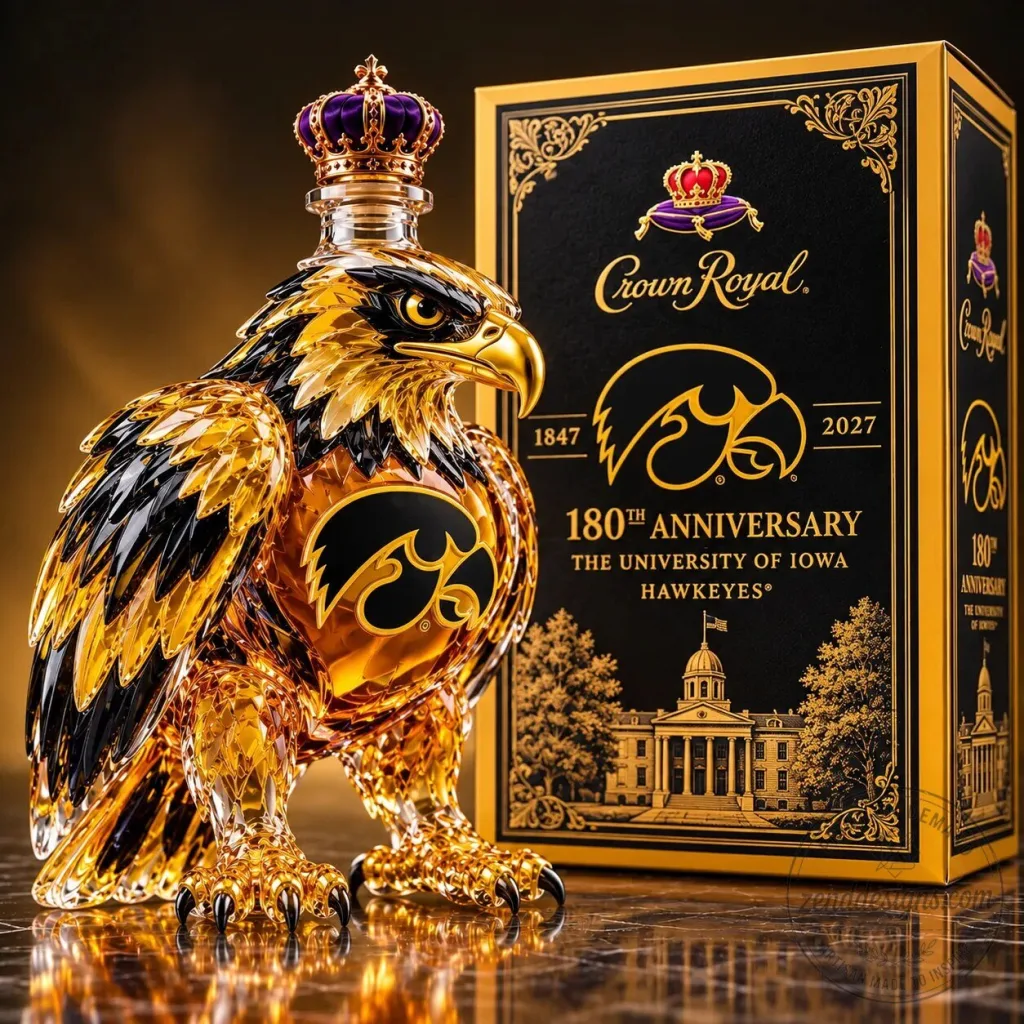 University of Iowa Hawkeyes 180th Anniversary Crown Royal Whiskey Decanter University of Iowa Hawkeyes 180th Anniversary Crown Royal Whiskey Decanter