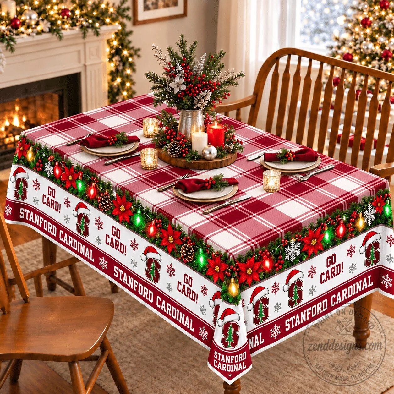 Stanford Cardinal Christmas Plaid Holiday Tablecloth