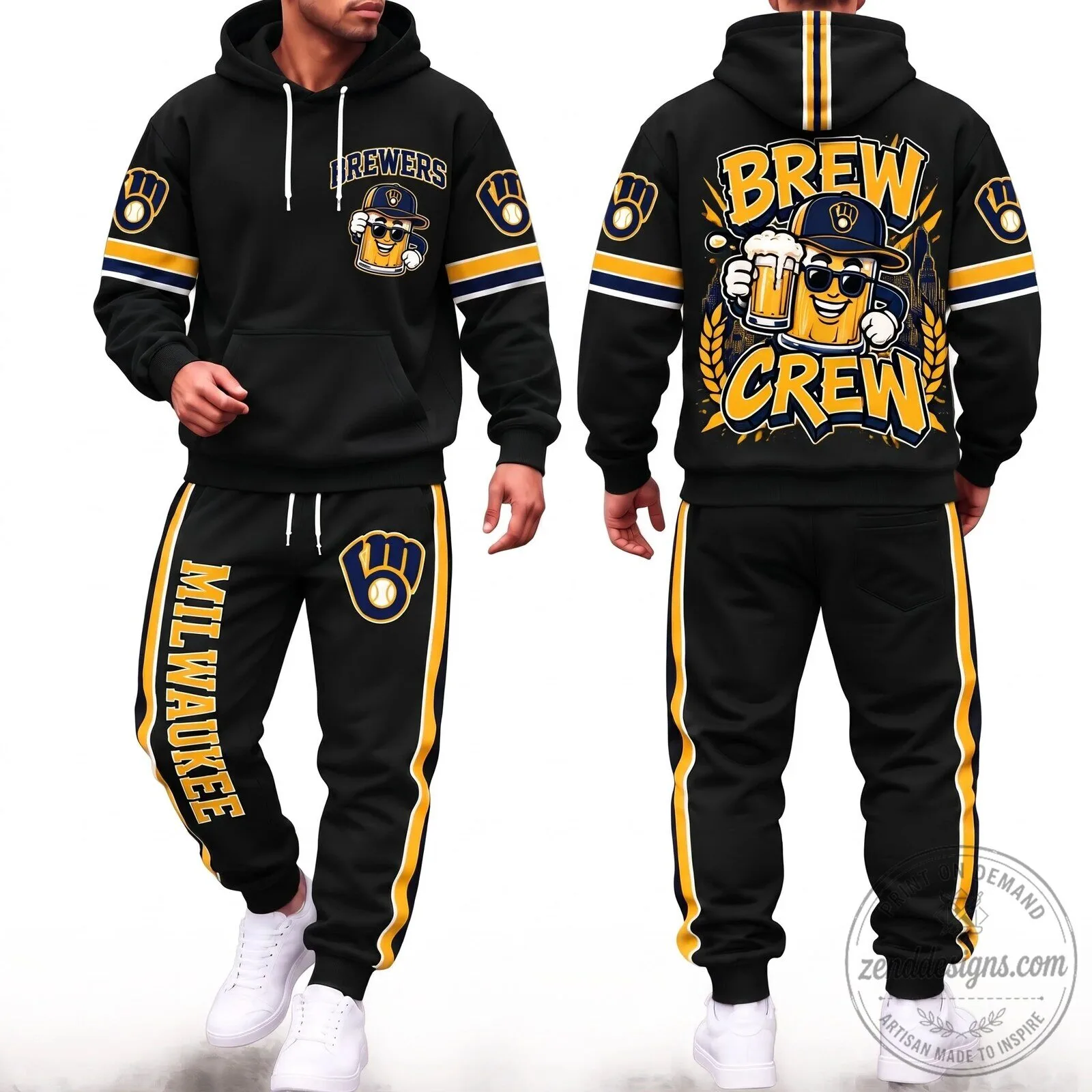 Milwaukee Brewers Brew Crew Baseball Fan Hoodie and Pants Set