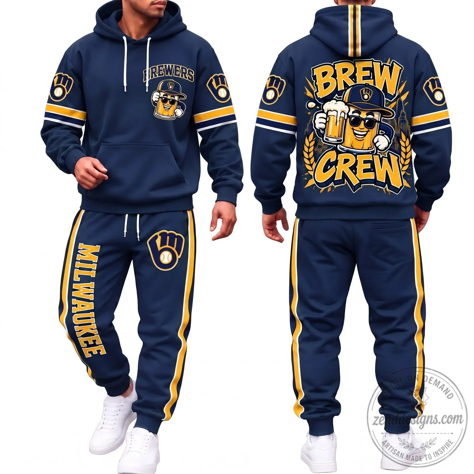 Milwaukee Brewers Brew Crew Baseball Fan Hoodie and Pants Set 6 Milwaukee Brewers Brew Crew Baseball Fan Hoodie and Pants Set