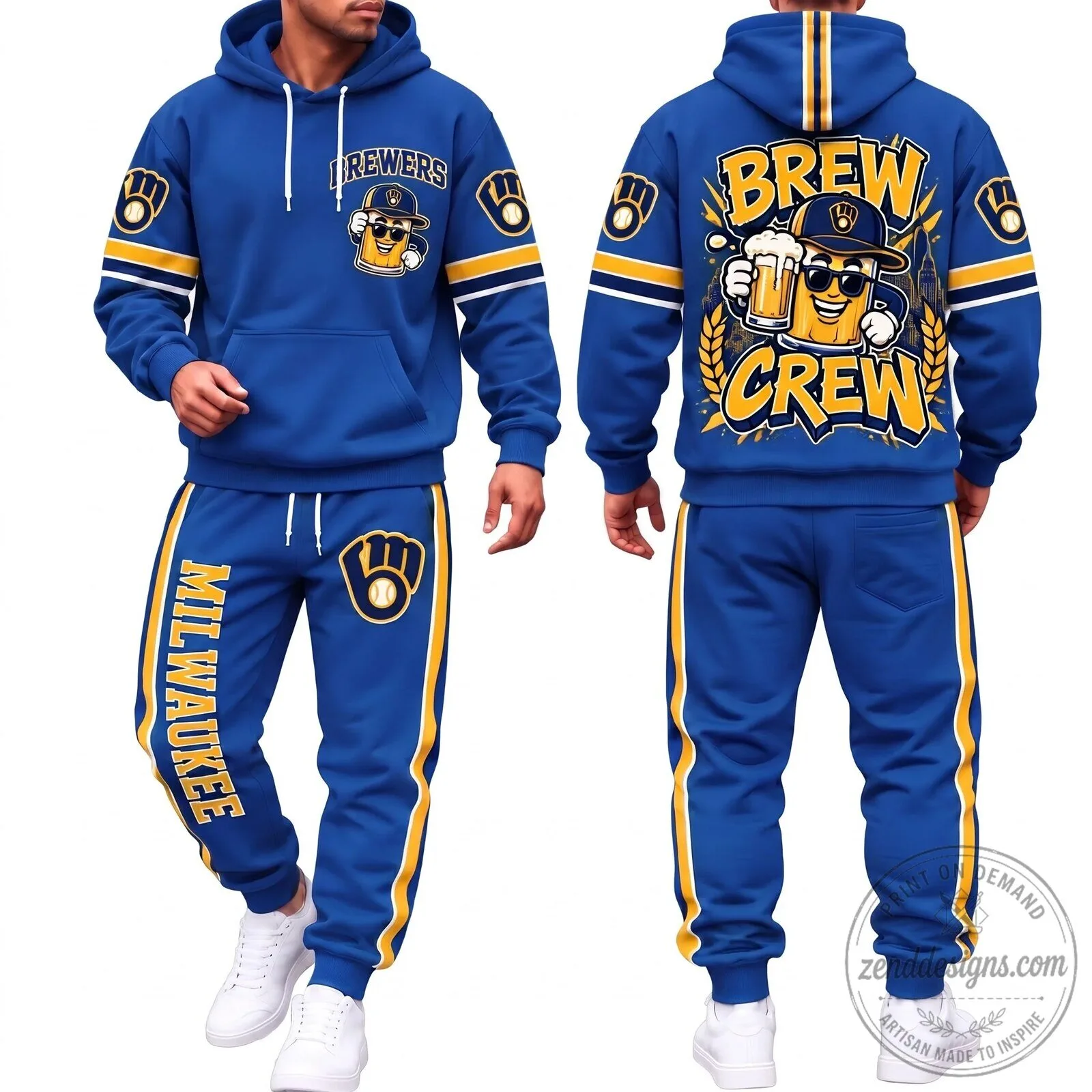 Milwaukee Brewers Brew Crew Baseball Fan Hoodie and Pants Set 8 Milwaukee Brewers Brew Crew Baseball Fan Hoodie and Pants Set