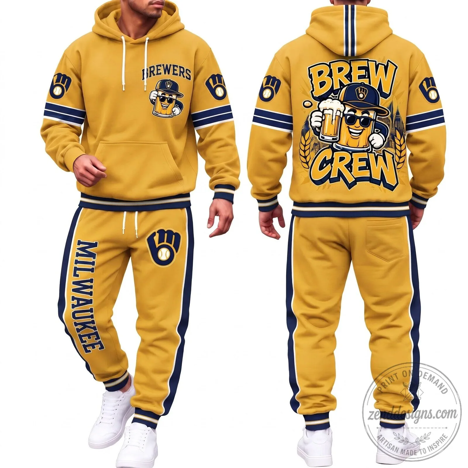 Milwaukee Brewers Brew Crew Baseball Fan Hoodie and Pants Set 9 Milwaukee Brewers Brew Crew Baseball Fan Hoodie and Pants Set