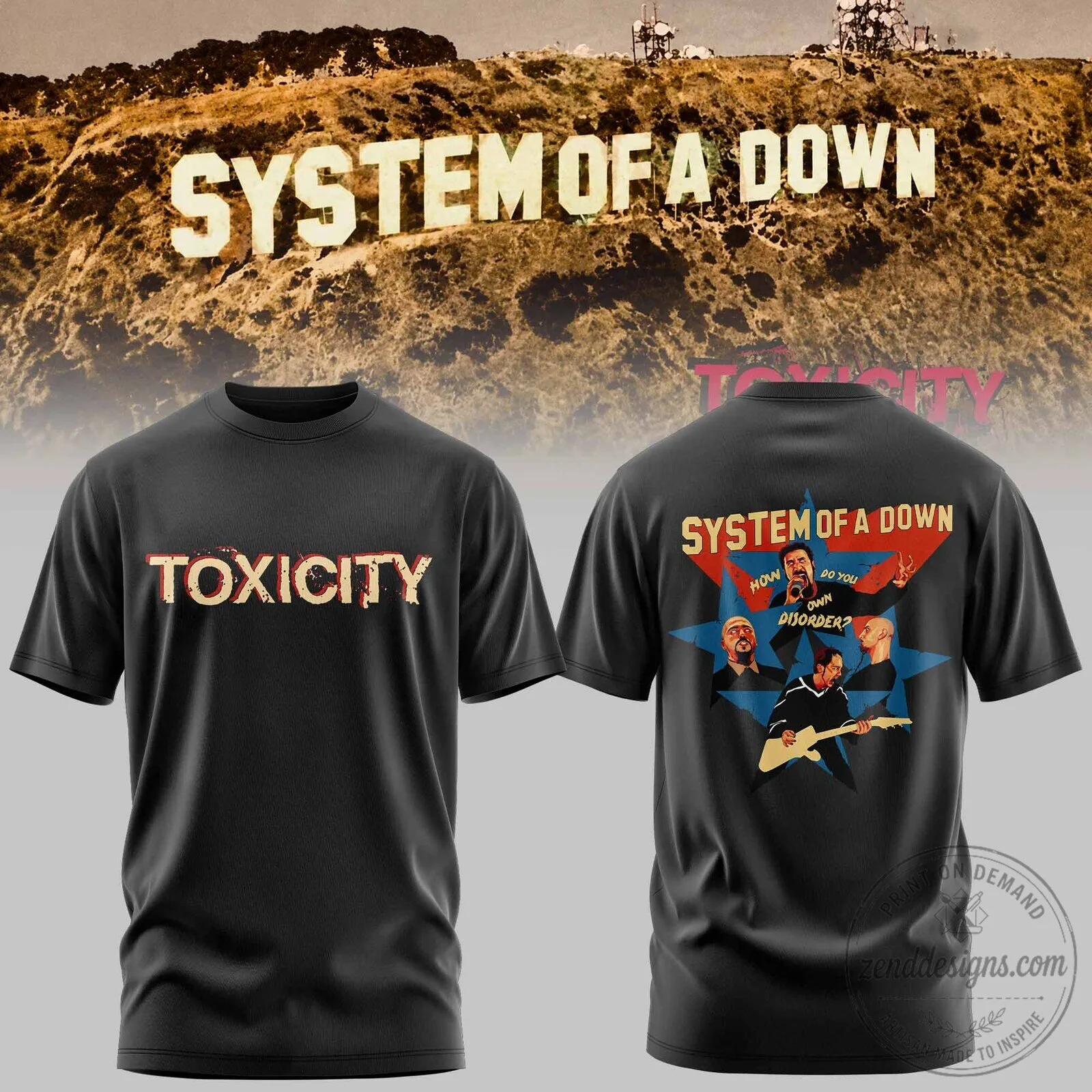 System of a Down Toxicity Album Cover Art Black Graphic Band T-Shirt