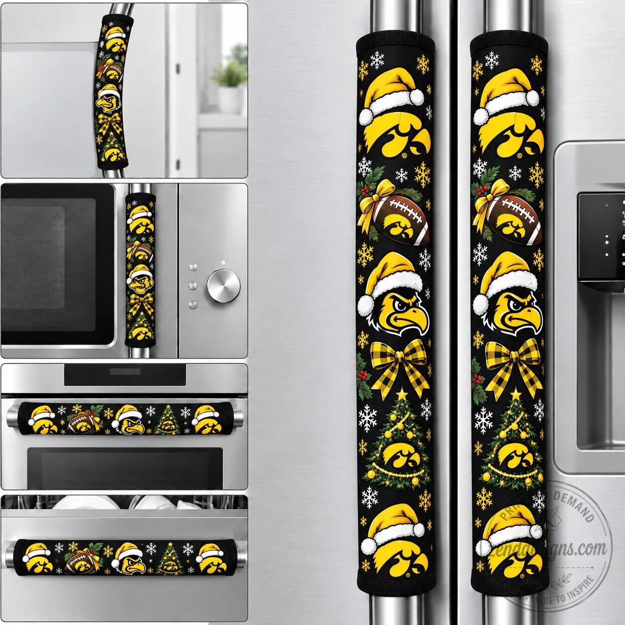 Iowa Hawkeyes Christmas Football Fan Refrigerator Appliance Handle Cover Set