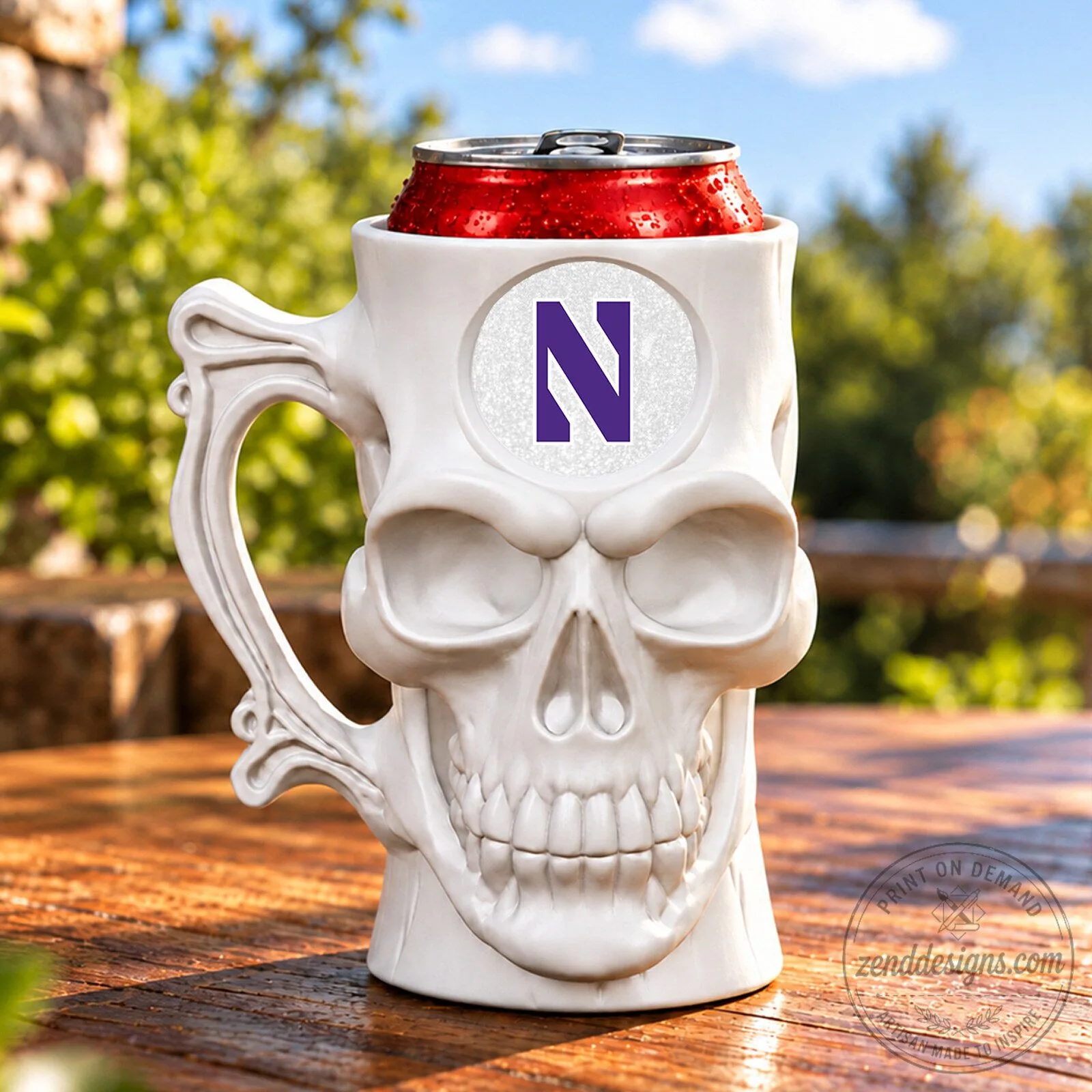 Northwestern Wildcats NCAA Skull Beer Can Holder Drink Cooler Mug