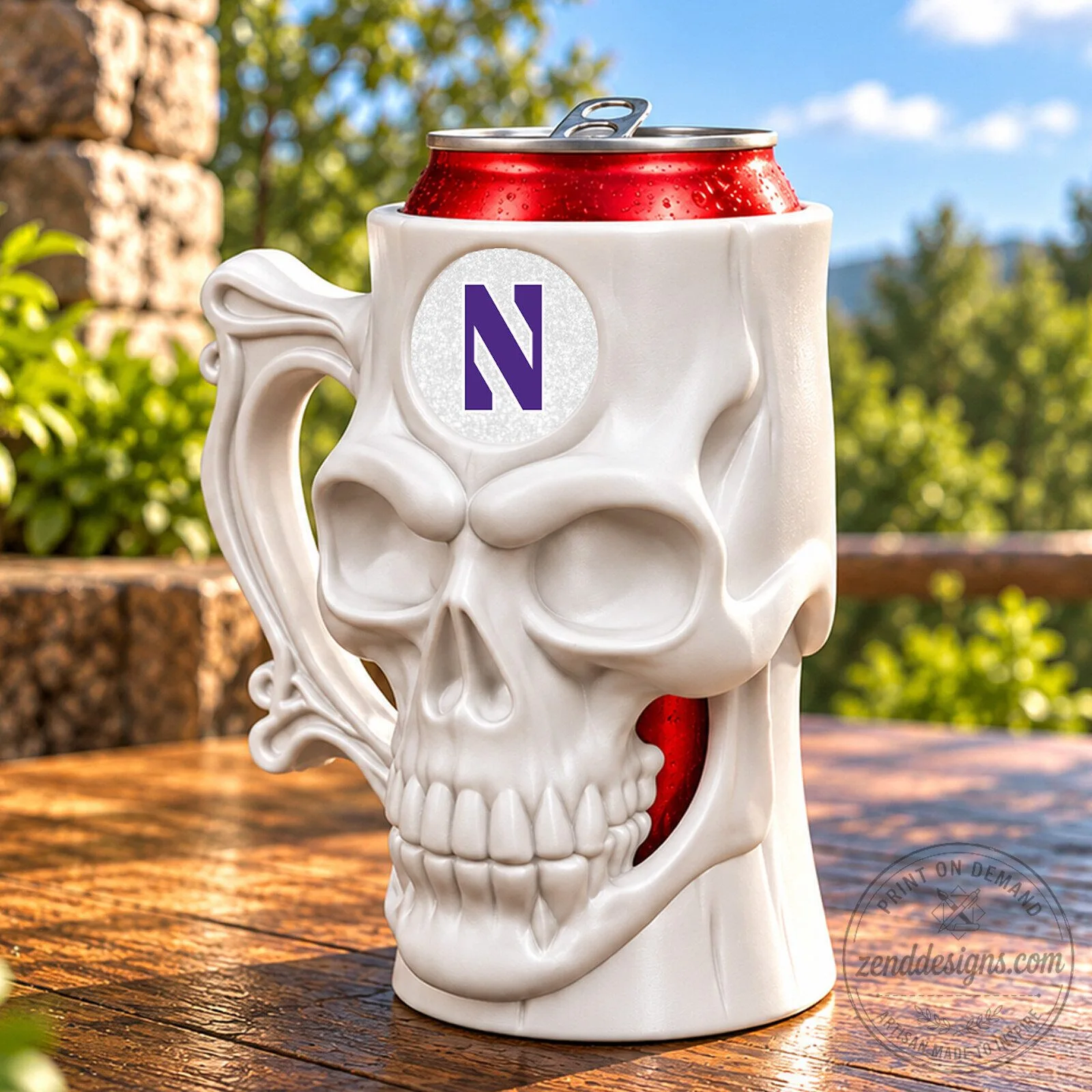 Northwestern Wildcats NCAA Skull Beer Can Holder Drink Cooler Mug 5 Northwestern Wildcats NCAA Skull Beer Can Holder Drink Cooler Mug